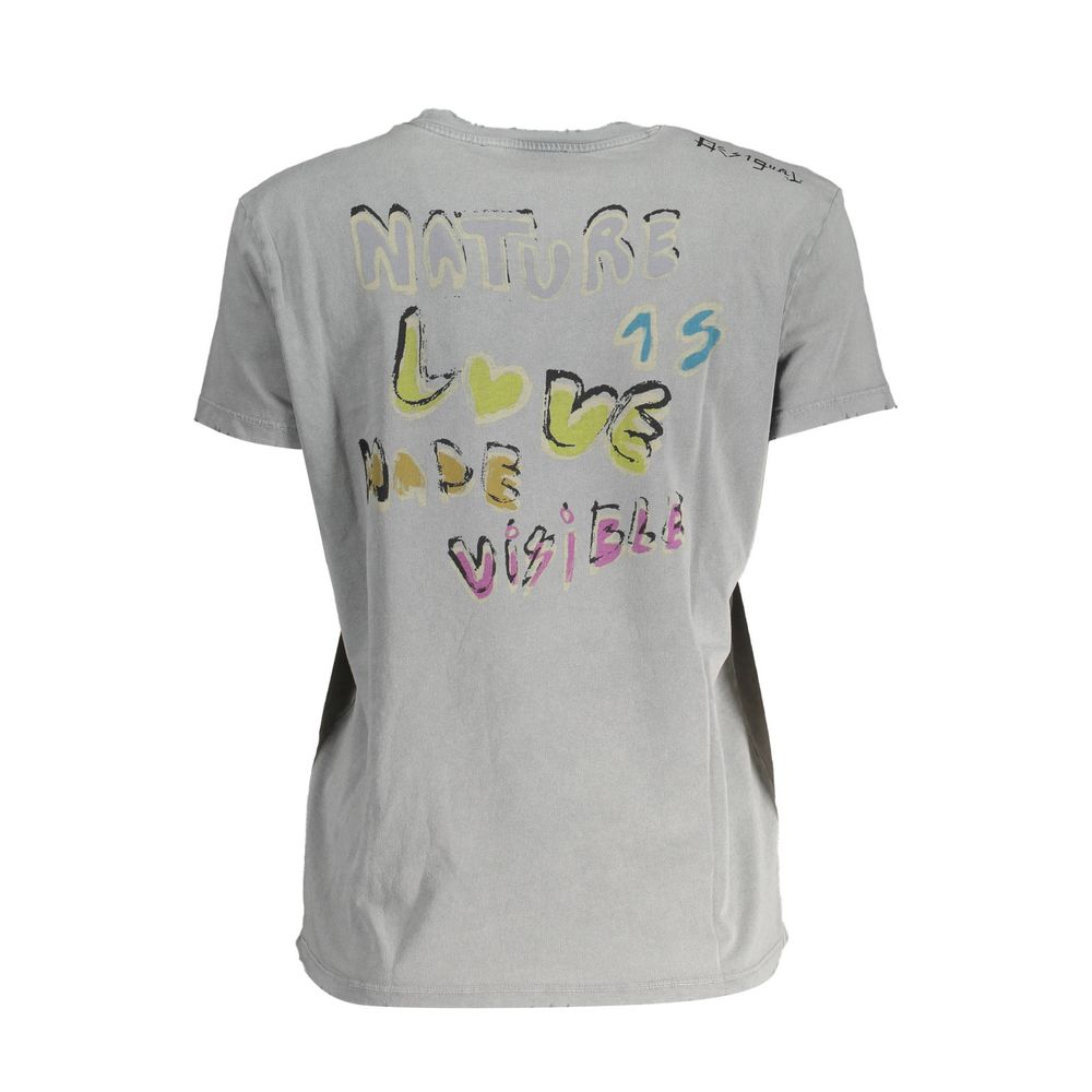 Desigual Gray Cotton Women T-Shirt - Luxe Nova