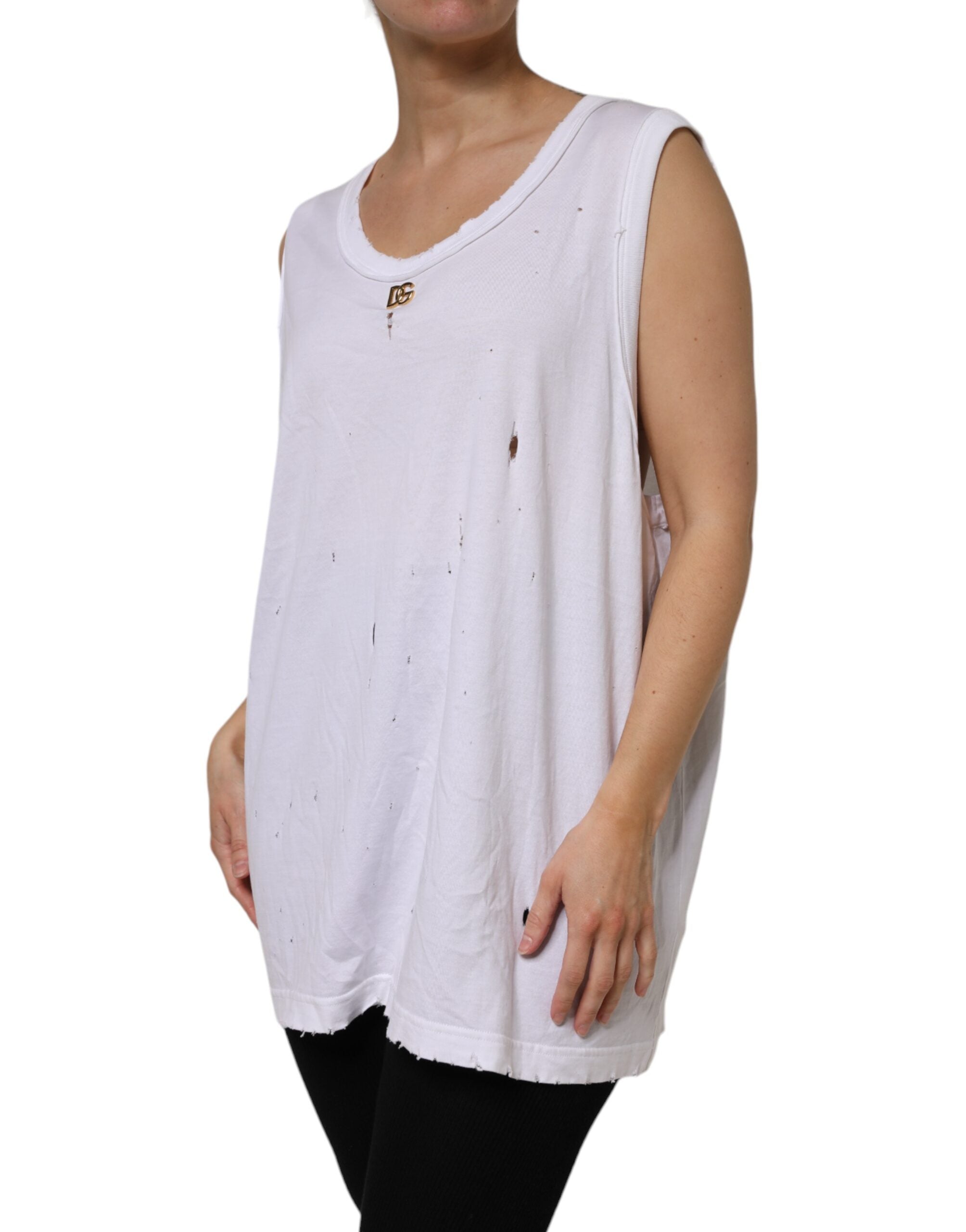 Dolce & Gabbana White Cotton Sleeveless Round Neck Tank Top