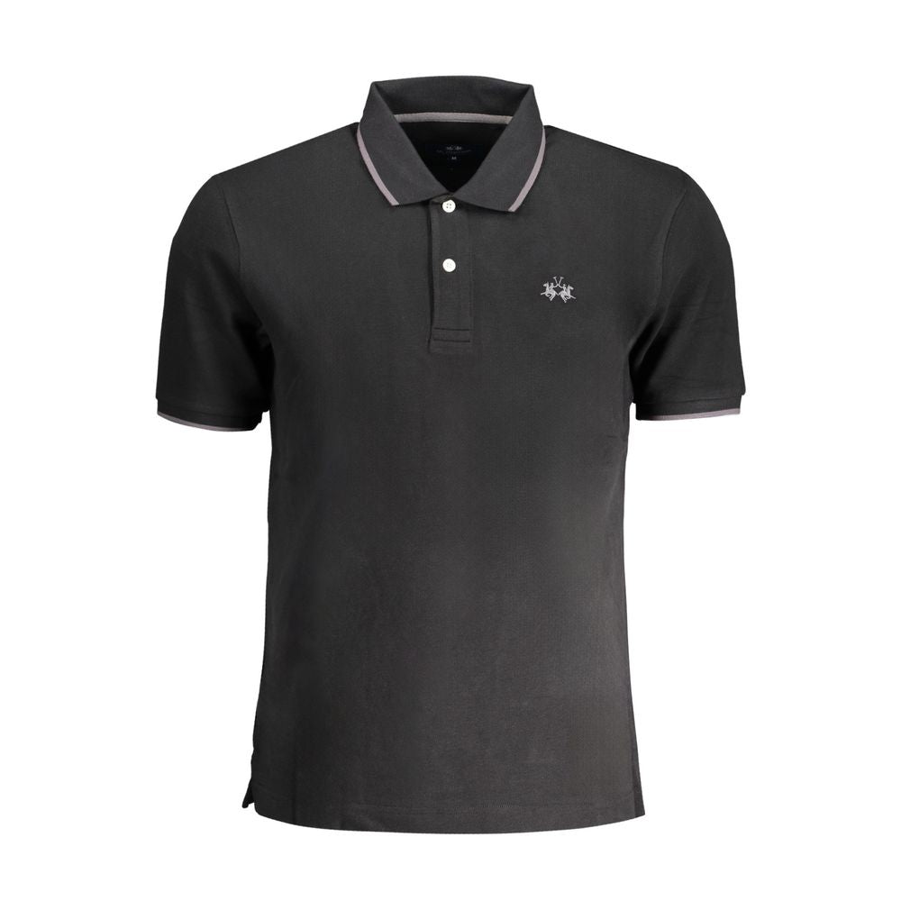 La Martina Black Cotton Men's Polo Shirt - Luxe Nova