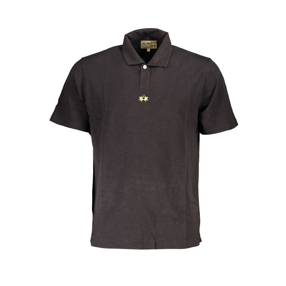 La Martina Black Cotton Men's Polo Shirt - Luxe Nova