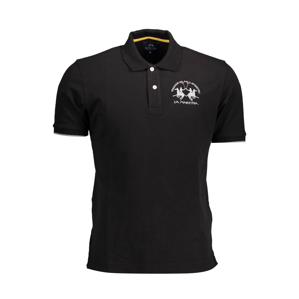 La Martina Black Cotton Men Polo Shirt - Luxe Nova
