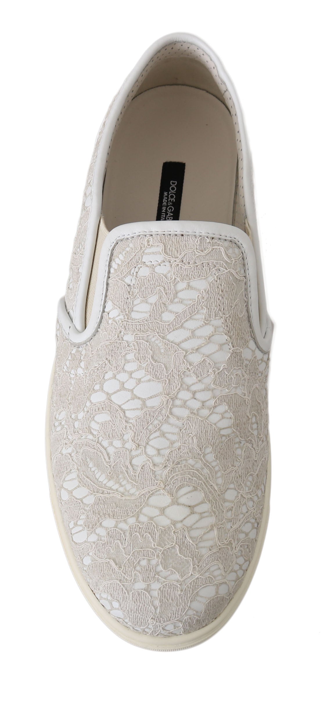 Dolce & Gabbana White Leather Lace Slip On Loafers Shoes