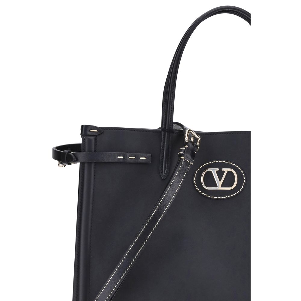 Valentino Garavani Black Calf Leather Bos Taurus Shoulder Bag - Luxe Nova