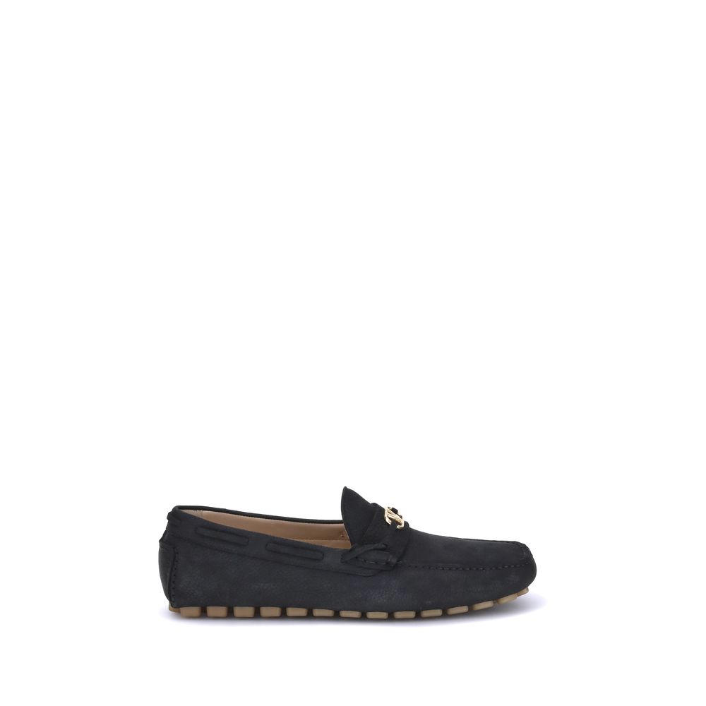 Valentino Garavani Black Calf Leather Bos Taurus Slip-On Loafers - Luxe Nova