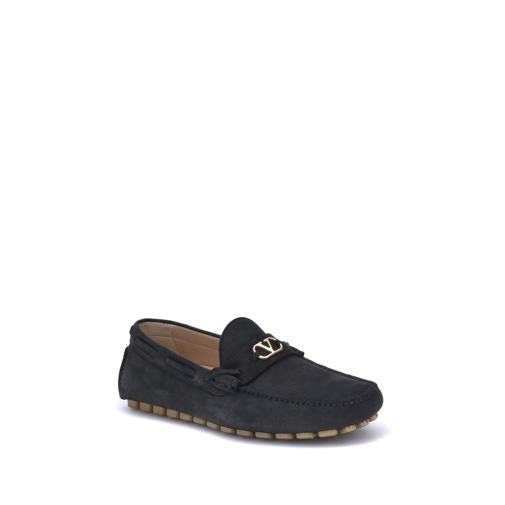 Valentino Garavani Black Calf Leather Bos Taurus Slip-On Loafers - Luxe Nova