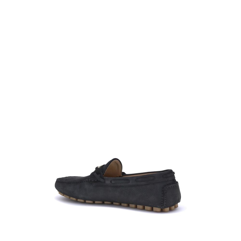 Valentino Garavani Black Calf Leather Bos Taurus Slip-On Loafers - Luxe Nova