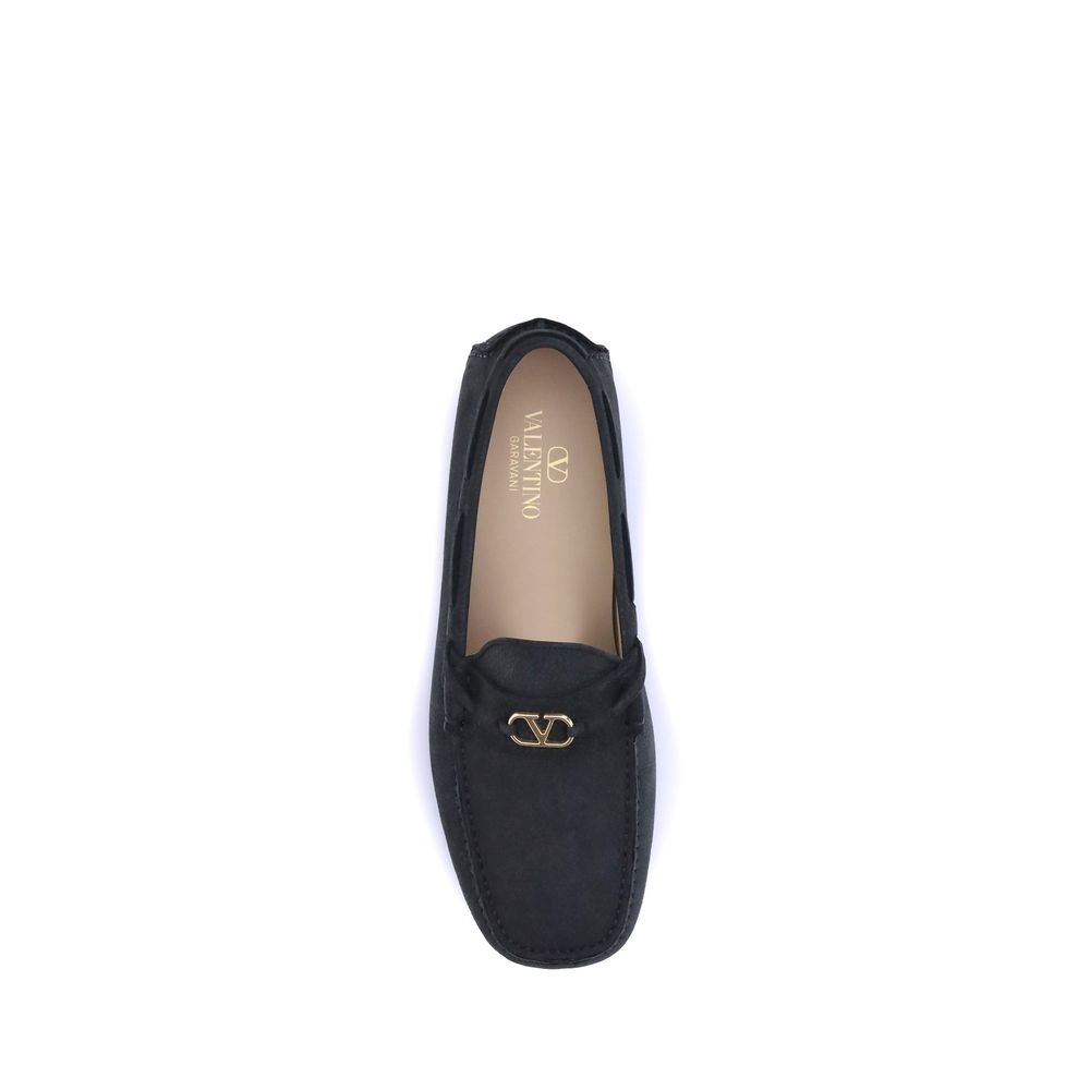 Valentino Garavani Black Calf Leather Bos Taurus Slip-On Loafers - Luxe Nova