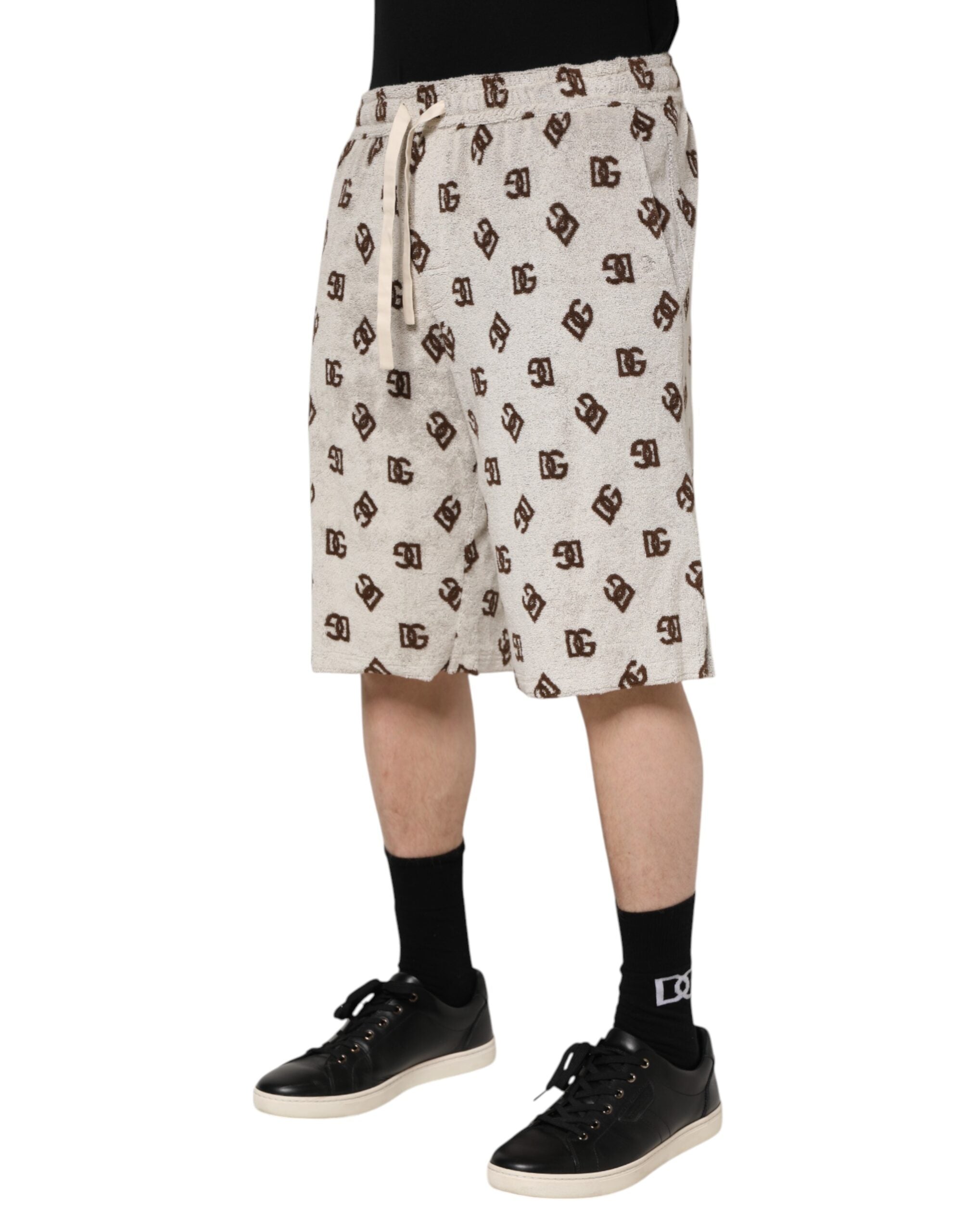 Dolce & Gabbana White Cotton DG Mania Print Men Bermuda Shorts