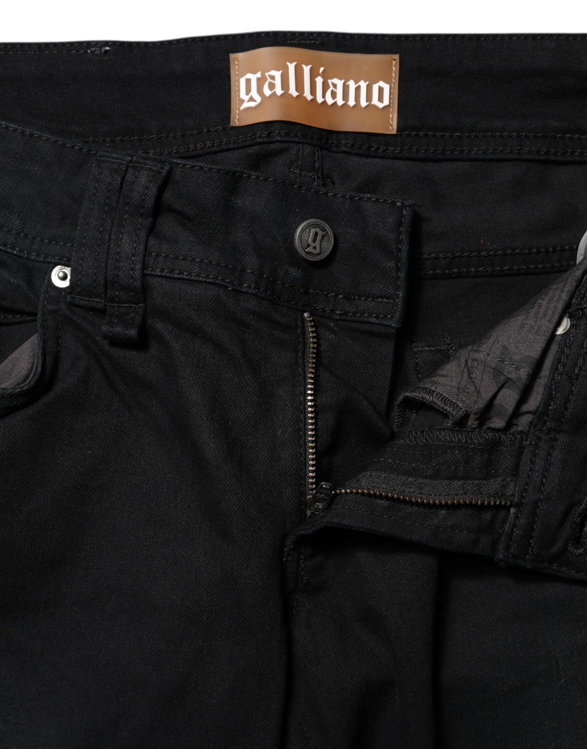 John Galliano Black Cotton Mid Waist Tapered Denim Jeans - Luxe Nova