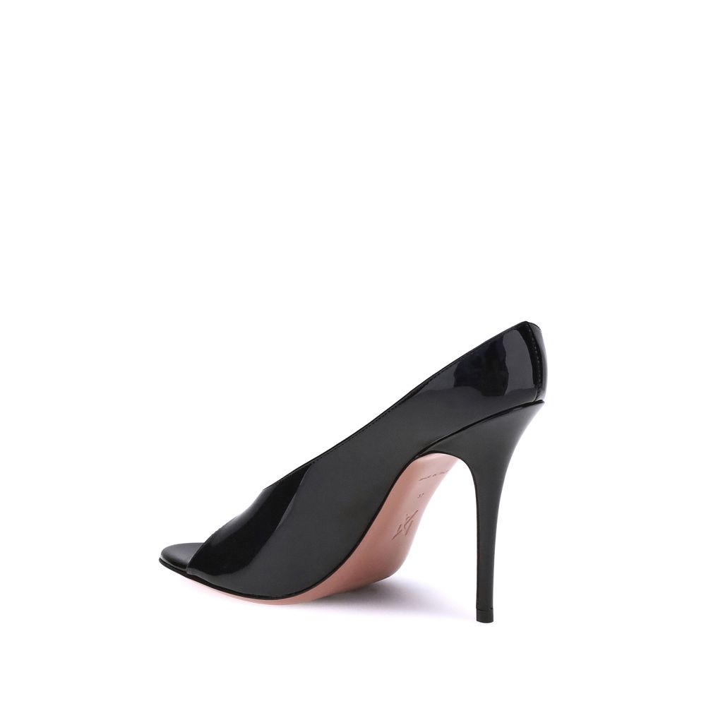 Amina Muaddi Black Calf Leather Bos Taurus Stiletto Heel Sandals - Luxe Nova