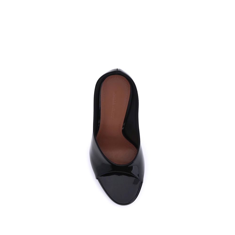 Amina Muaddi Black Calf Leather Bos Taurus Stiletto Heel Sandals - Luxe Nova