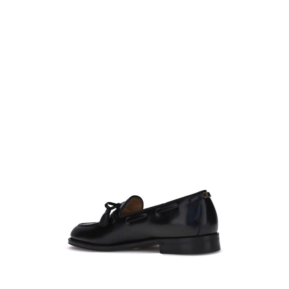 Valentino Garavani Black Calf Leather Bos Taurus Slip-On Loafers - Luxe Nova