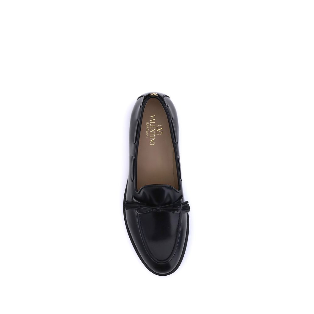 Valentino Garavani Black Calf Leather Bos Taurus Slip-On Loafers - Luxe Nova