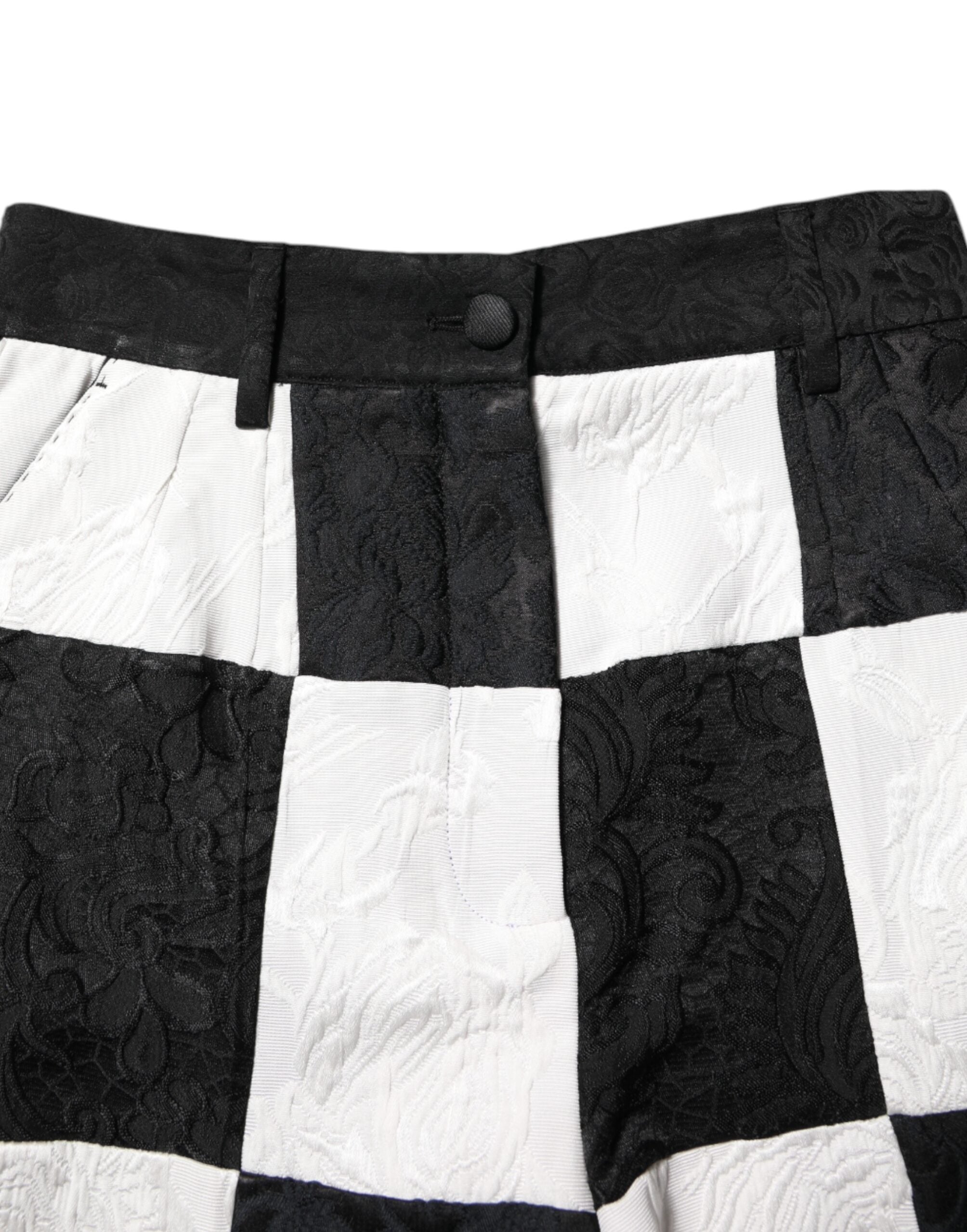 Dolce & Gabbana Black White Floral Brocade Hot Pants Shorts