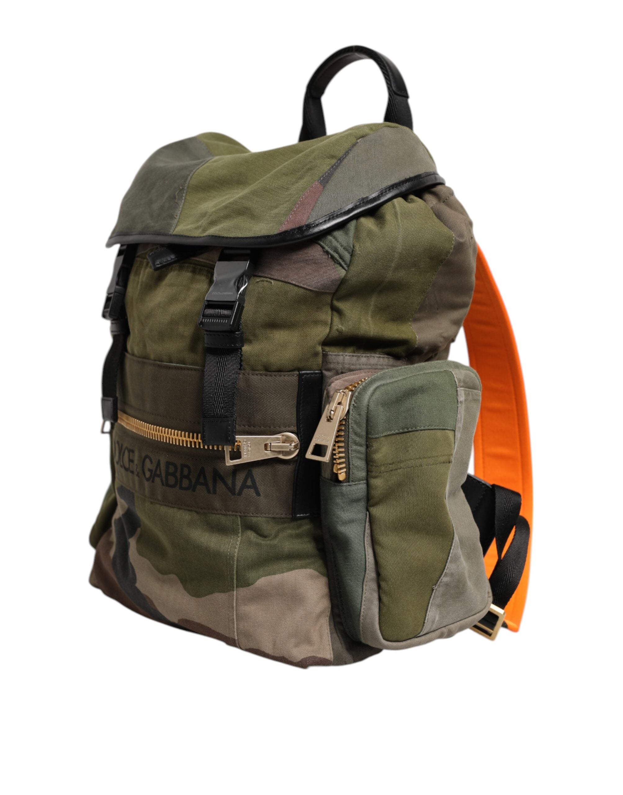 Dolce & Gabbana Military Green Patchwork Rucksack Backpack Bag
