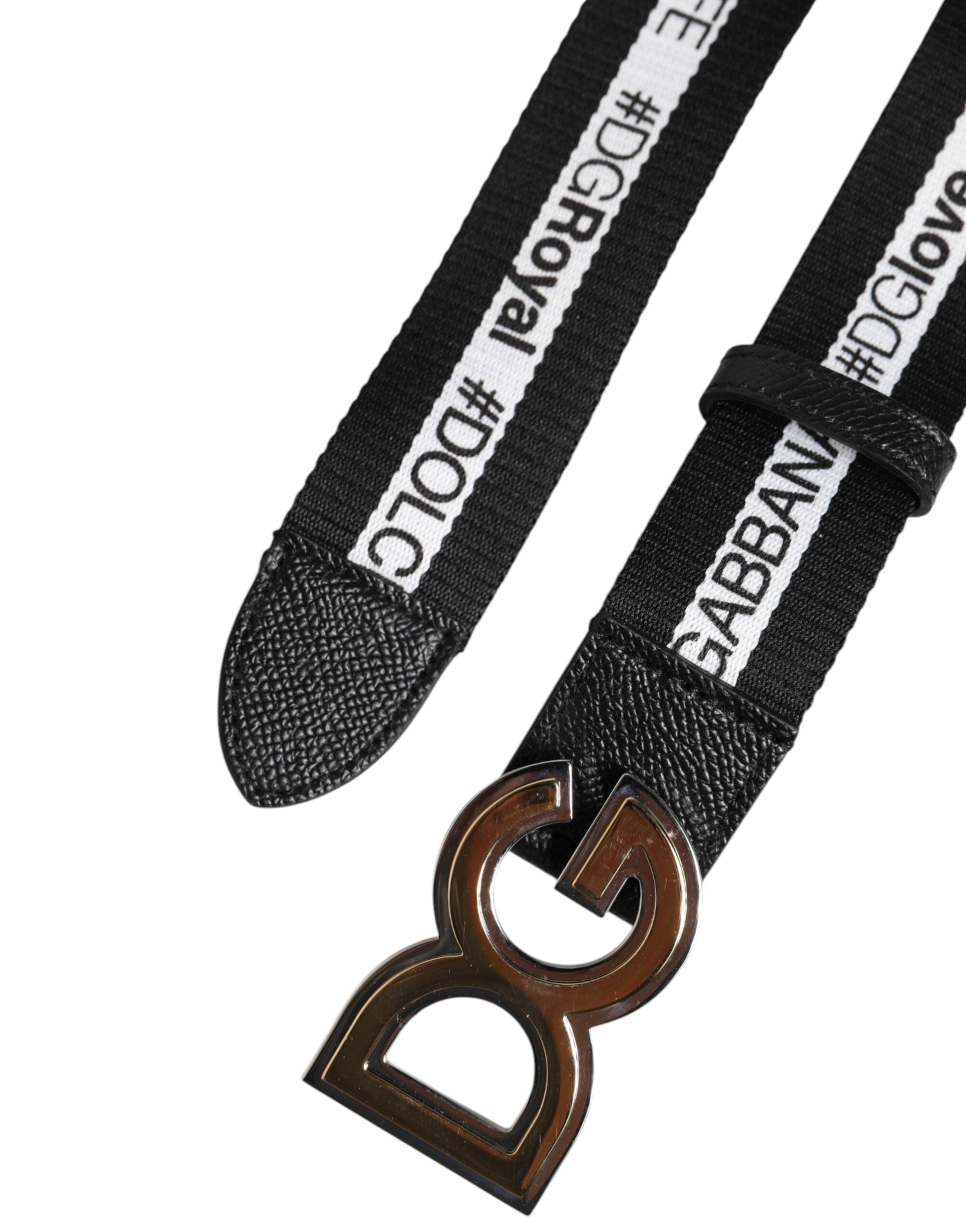 Dolce & Gabbana Black Cotton Metal DG Logo Gold Buckle Belt