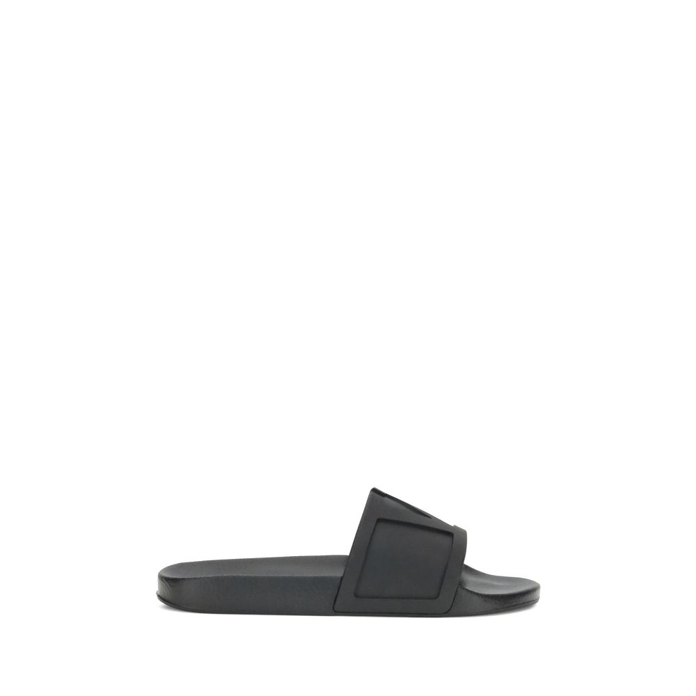 Valentino Garavani Black Rubber Flat Sandals - Luxe Nova