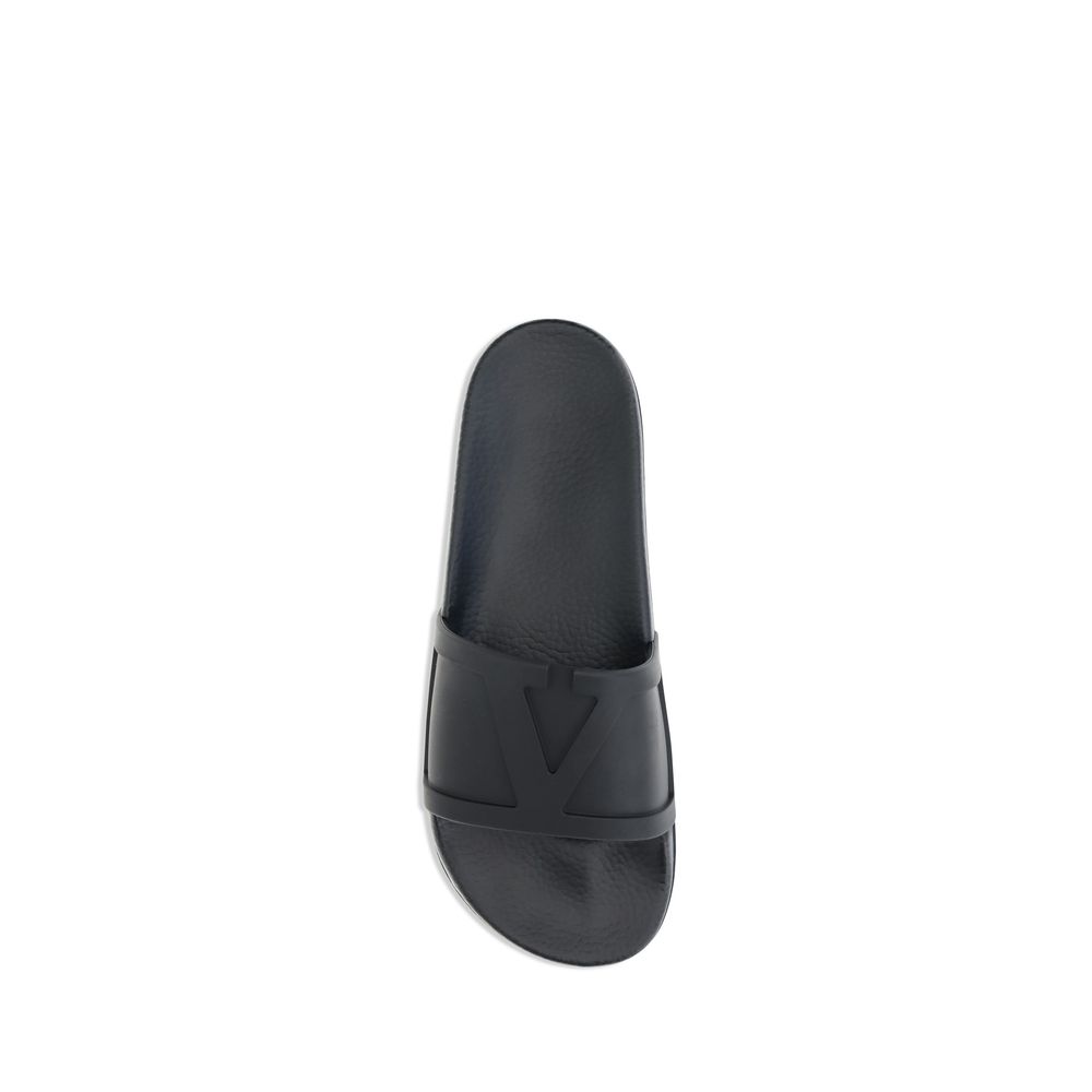 Valentino Garavani Black Rubber Flat Sandals - Luxe Nova