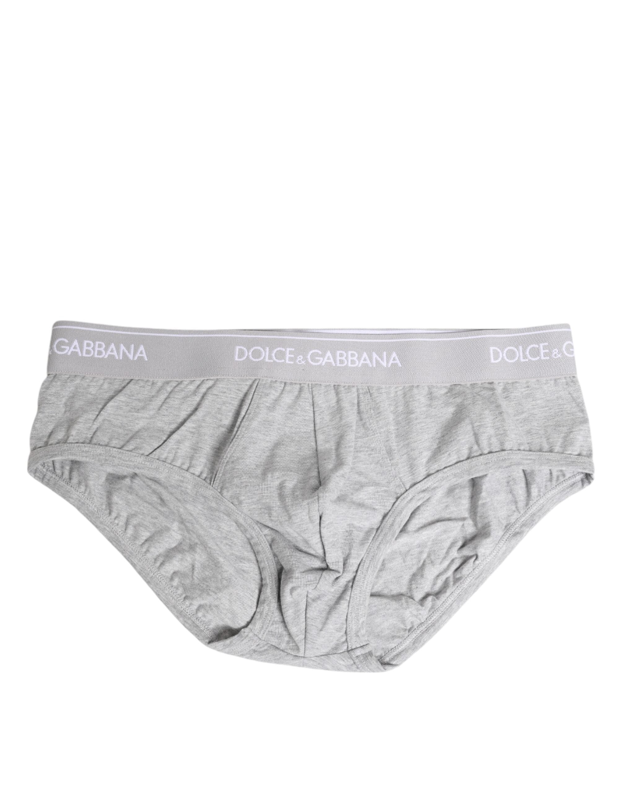 Dolce & Gabbana Gray Cotton Stretch Regular Brief Underwear
