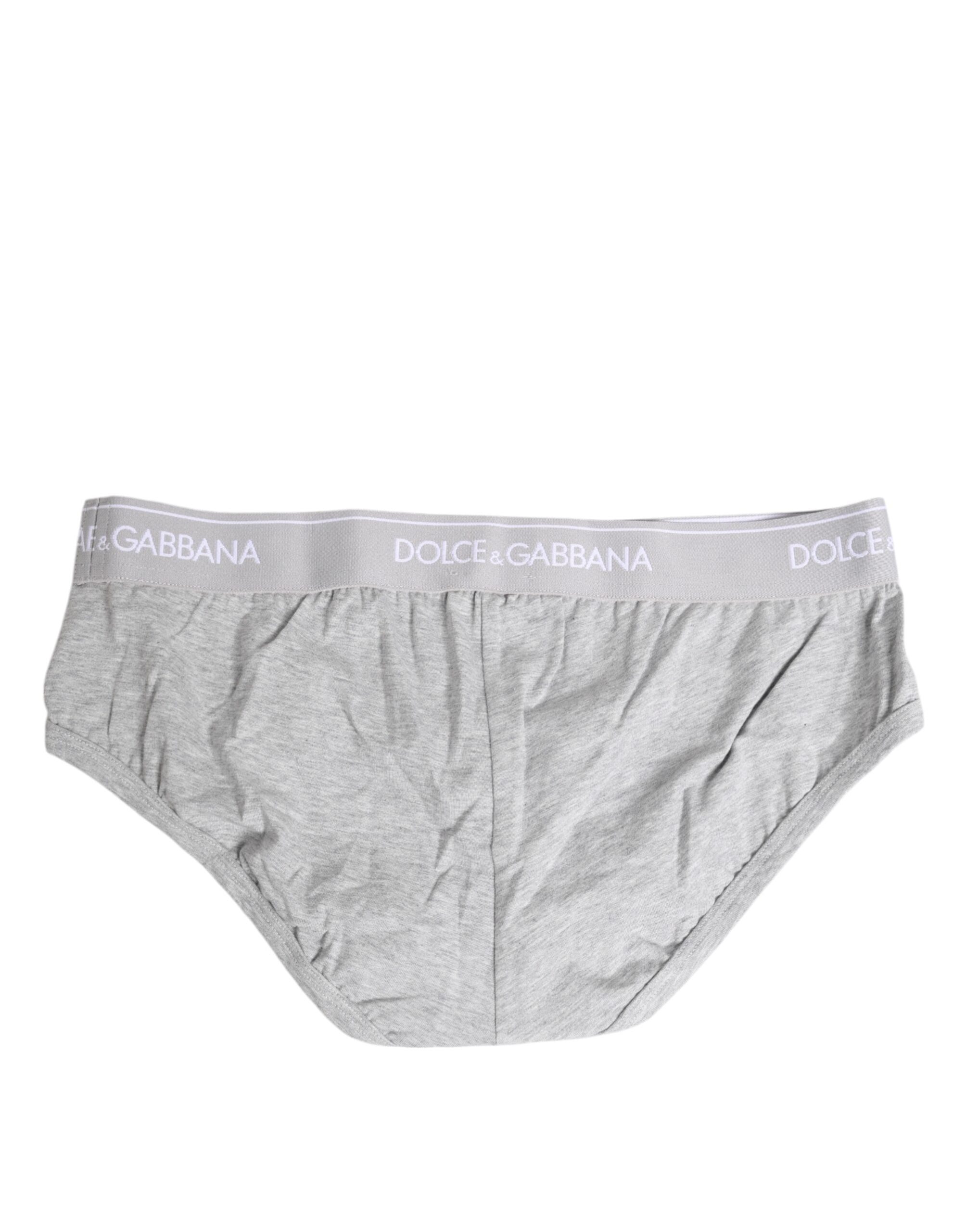 Dolce & Gabbana Gray Cotton Stretch Regular Brief Underwear