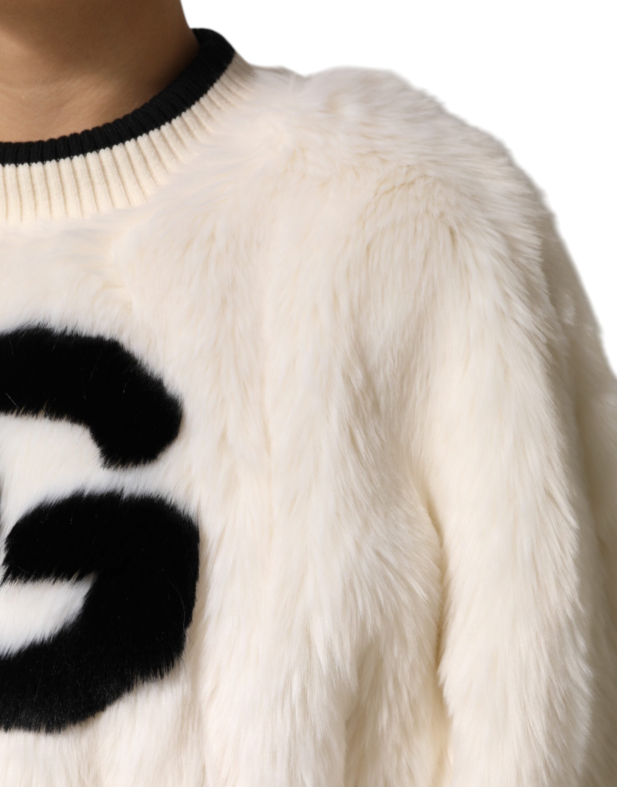 Dolce & Gabbana White Cropped Faux Fur DG Sweatshirt Sweater - Luxe Nova