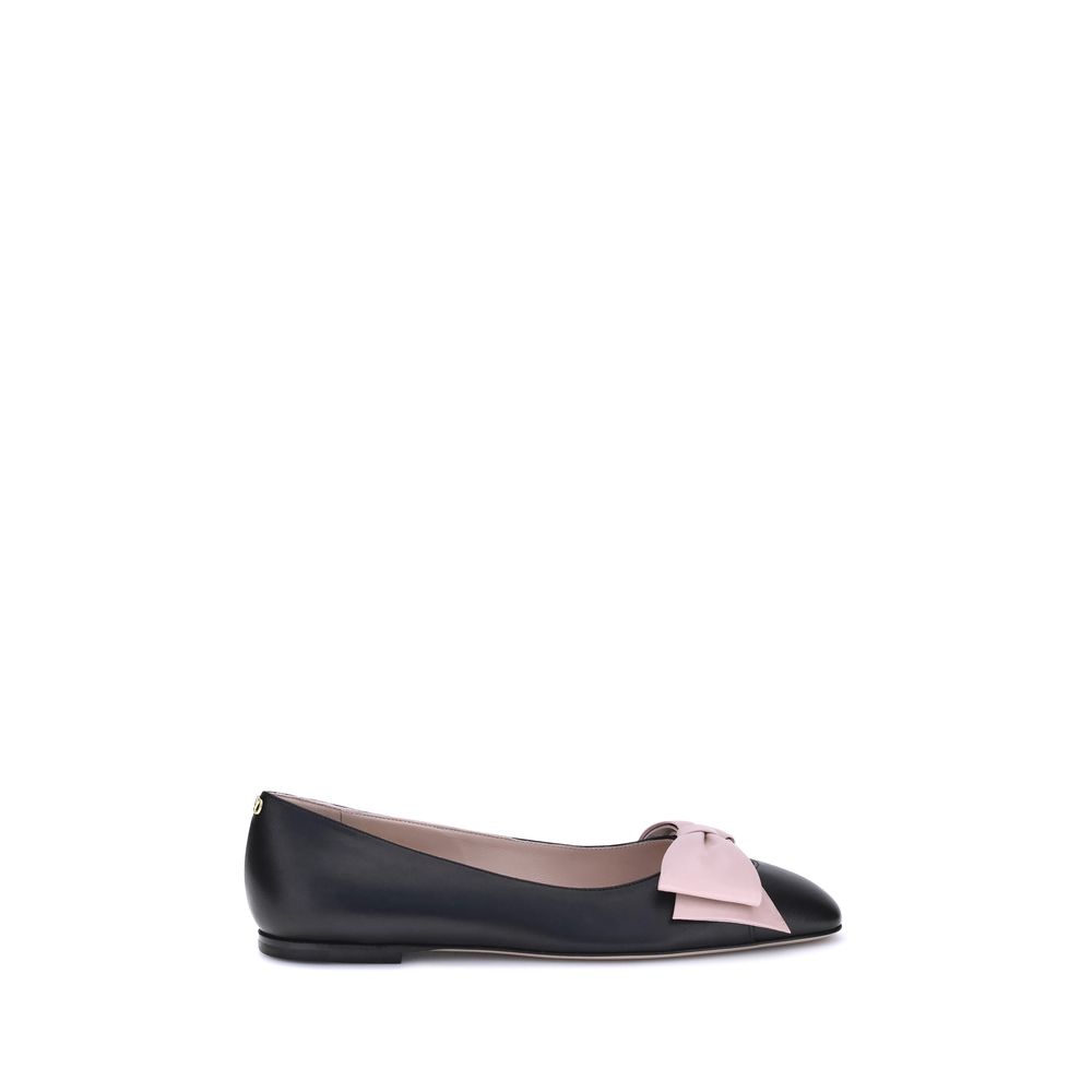 Valentino Garavani Black Calf Leather Bos Taurus Ballet Flats - Luxe Nova
