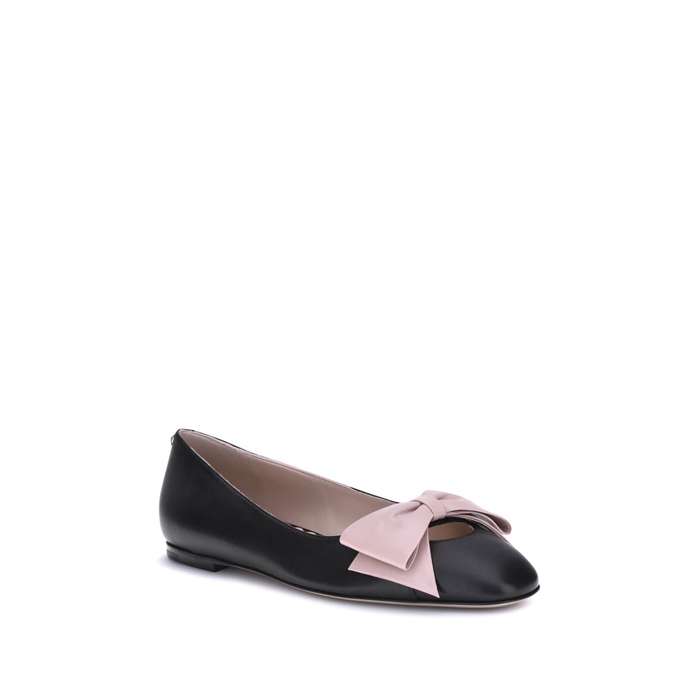 Valentino Garavani Black Calf Leather Bos Taurus Ballet Flats - Luxe Nova