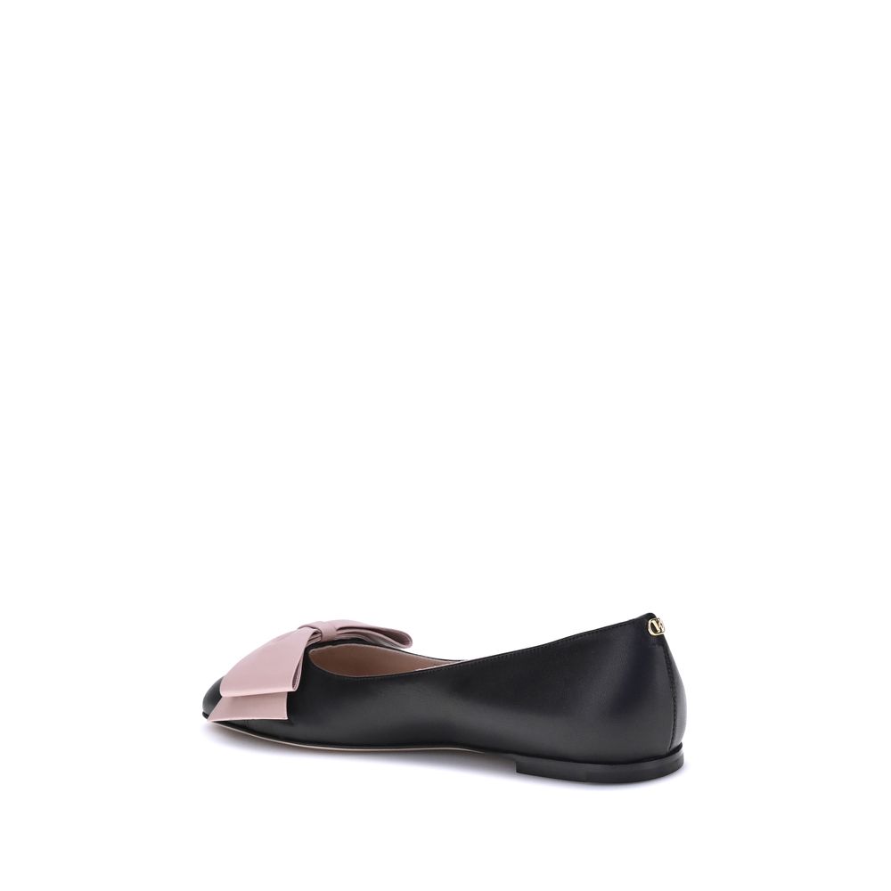 Valentino Garavani Black Calf Leather Bos Taurus Ballet Flats - Luxe Nova
