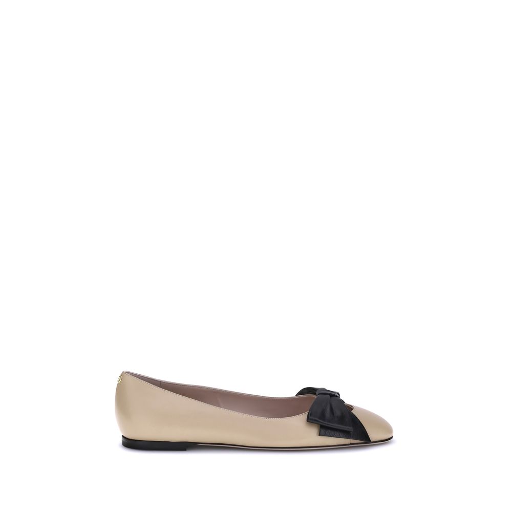 Valentino Garavani Brown Calf Leather Bos Taurus Ballet Flats - Luxe Nova