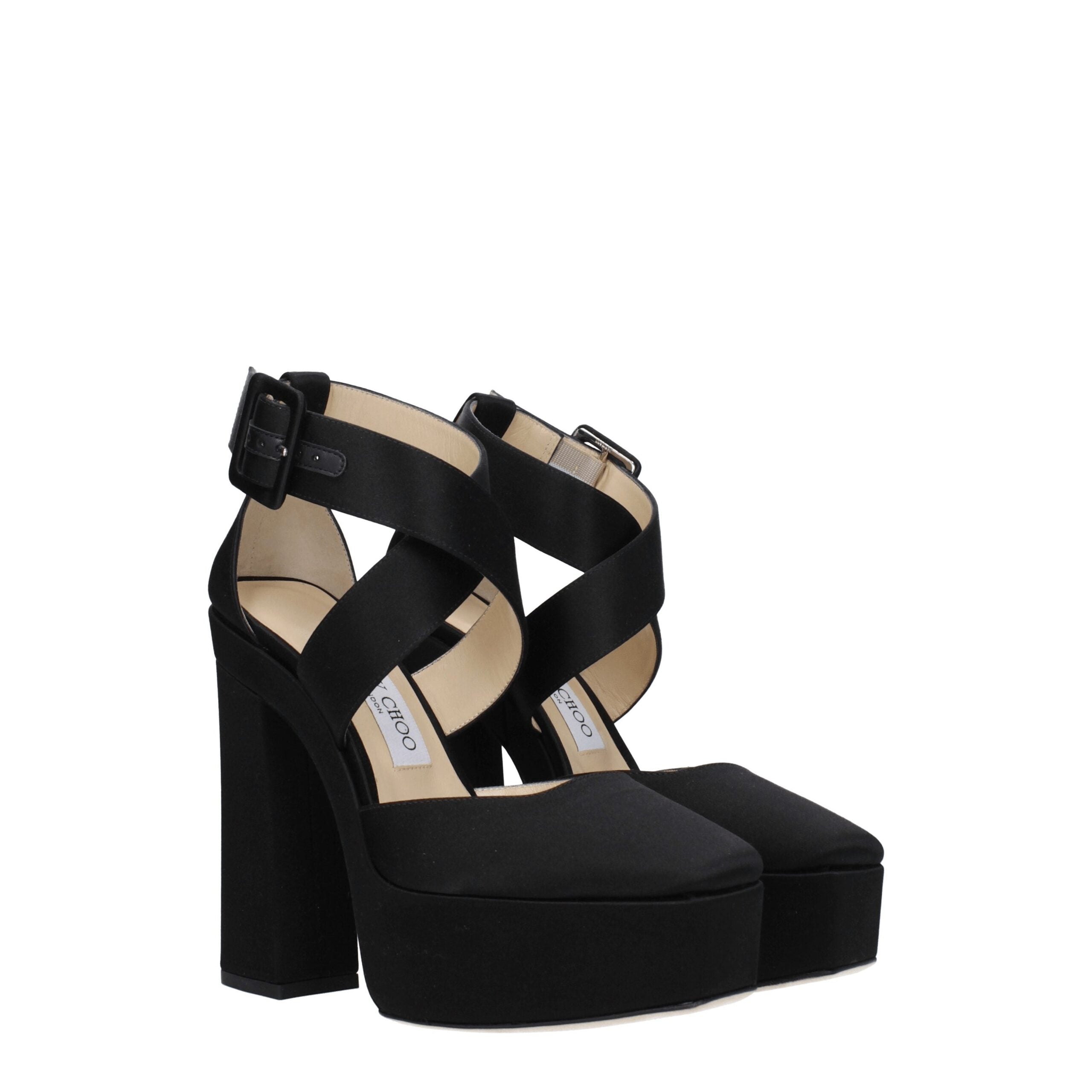 Jimmy Choo Black Satin Platform Sandals - Luxe Nova