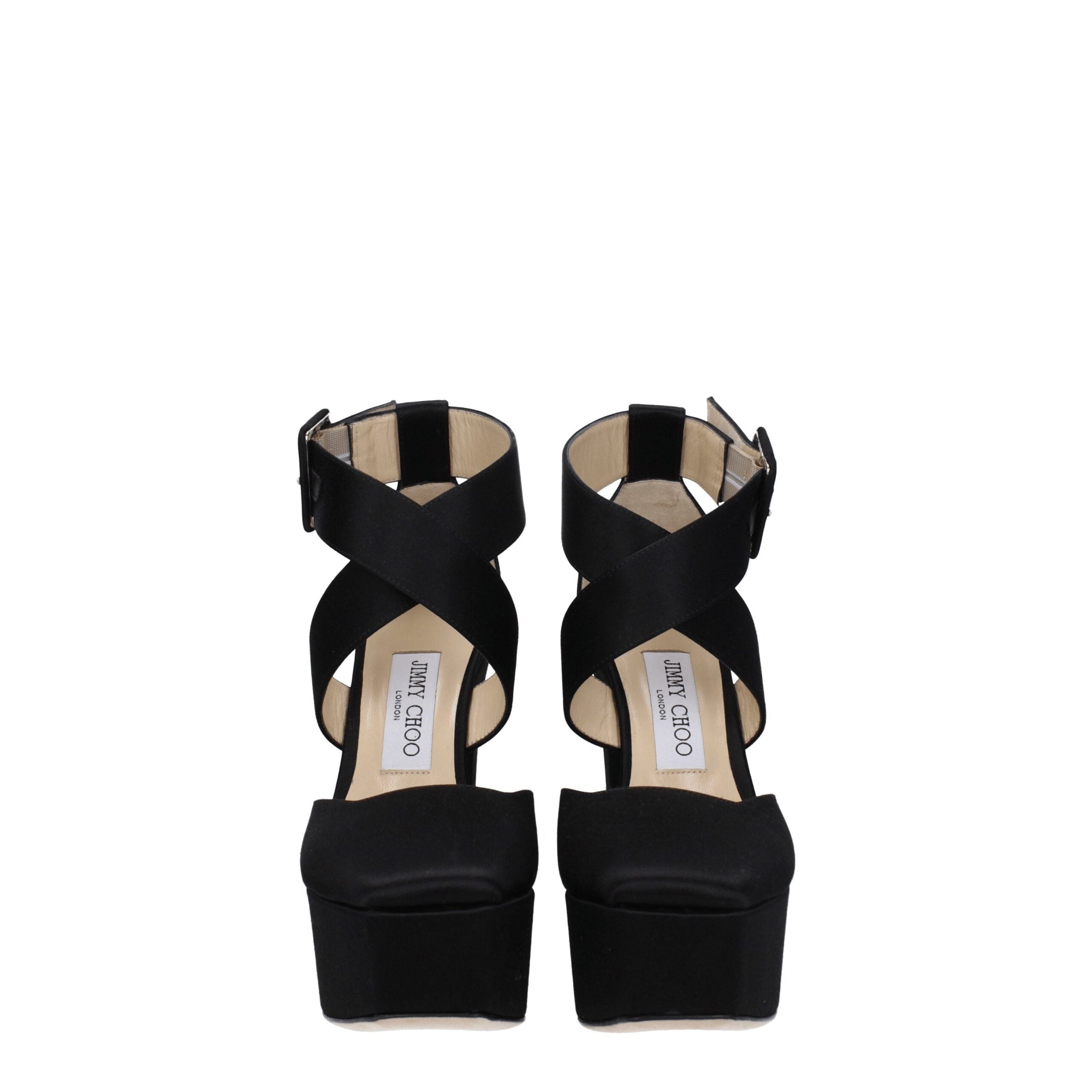 Jimmy Choo Black Satin Platform Sandals - Luxe Nova