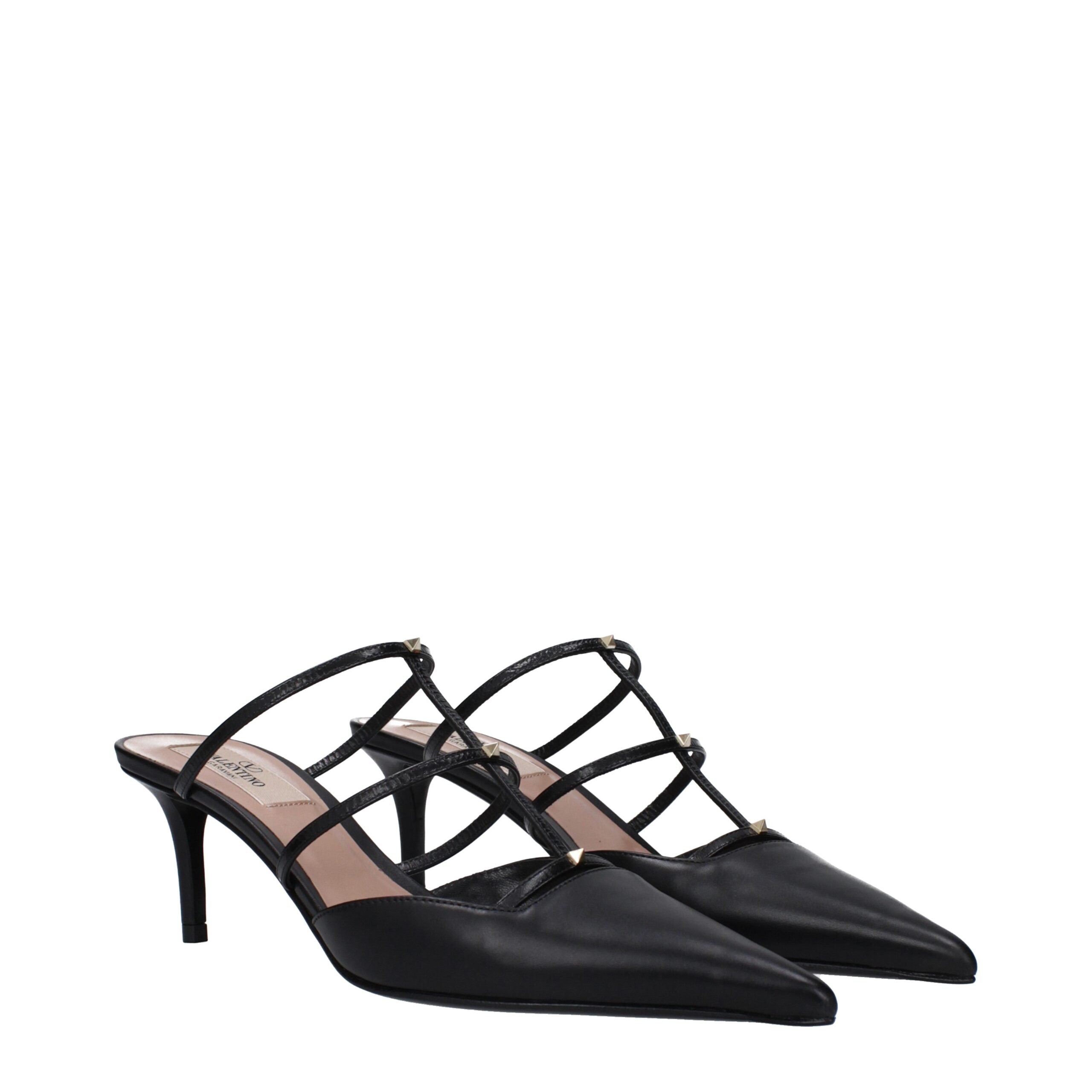 Valentino Garavani Black Leather Flat Sandals - Luxe Nova