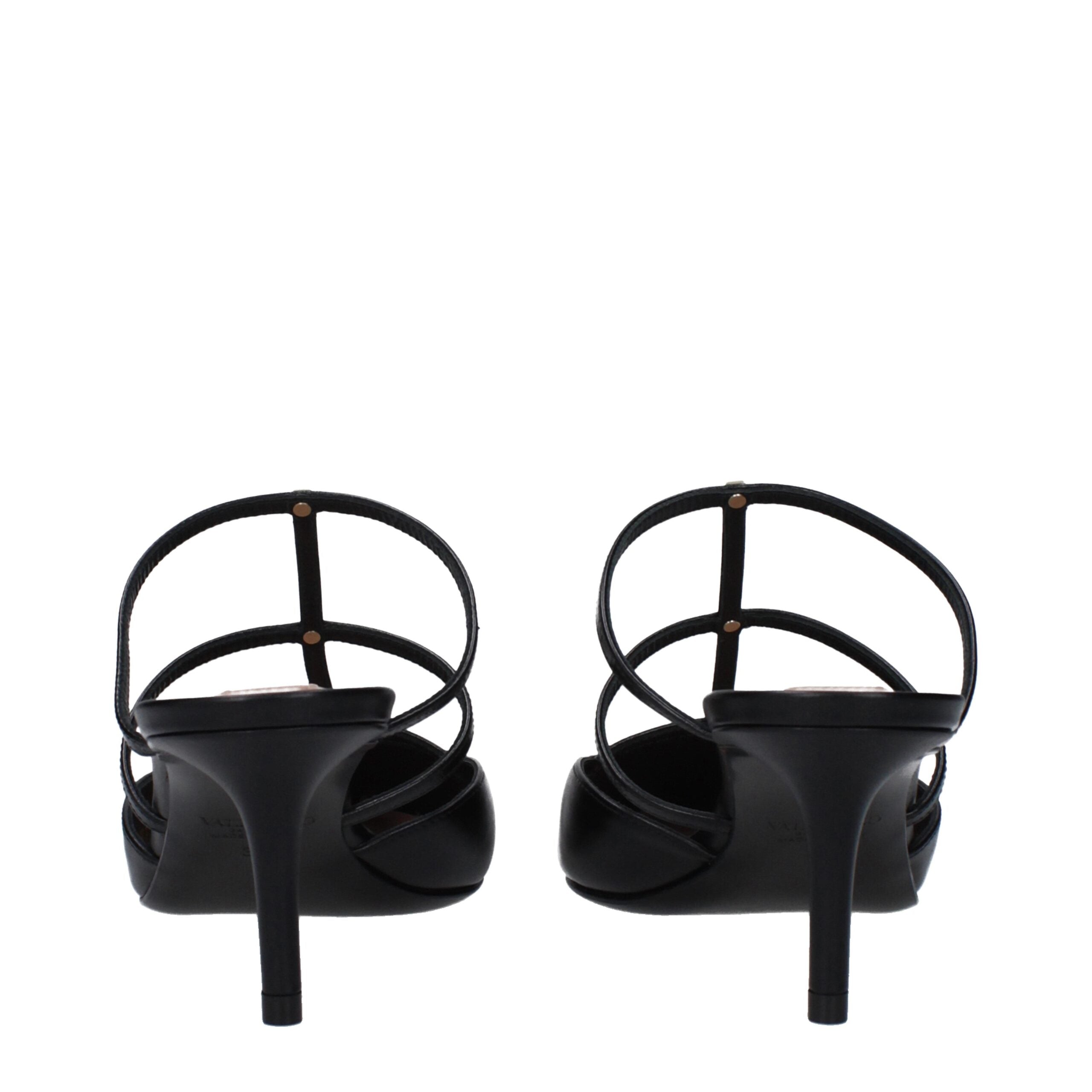 Valentino Garavani Black Leather Flat Sandals - Luxe Nova