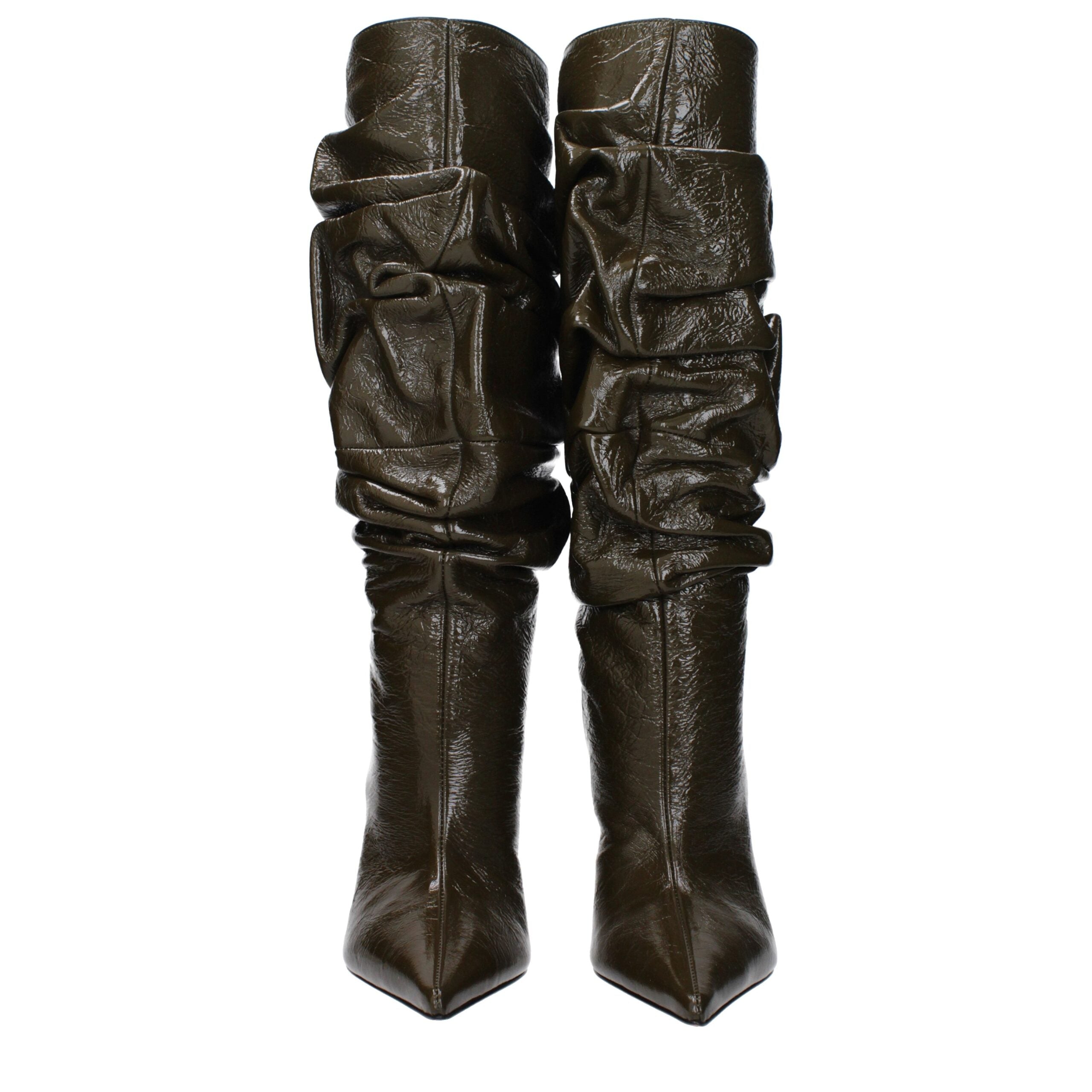 Amina Muaddi Green Leather Boots - Luxe Nova