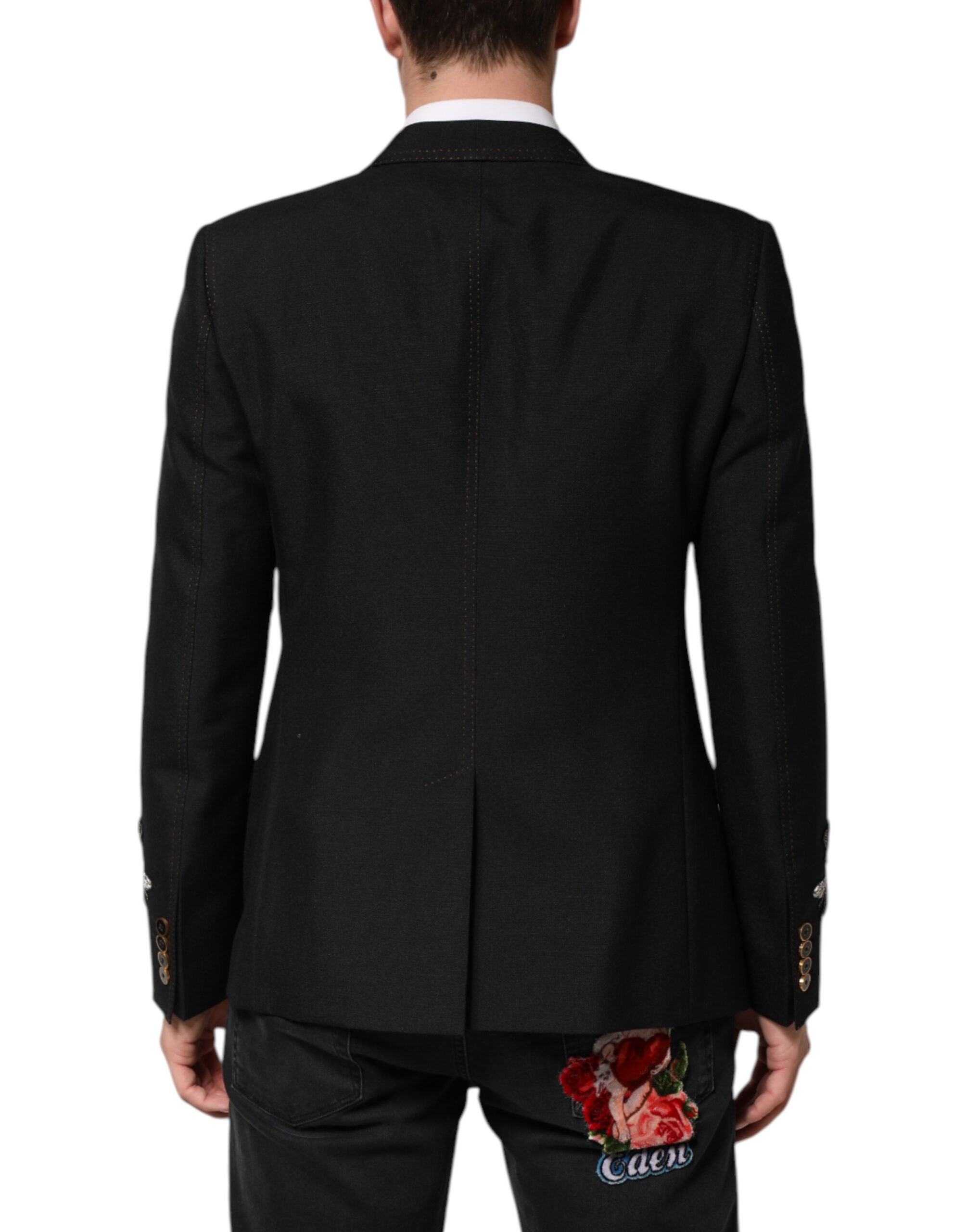 Dolce & Gabbana Black Bee Crown Embellished Suit Coat Blazer - Luxe Nova