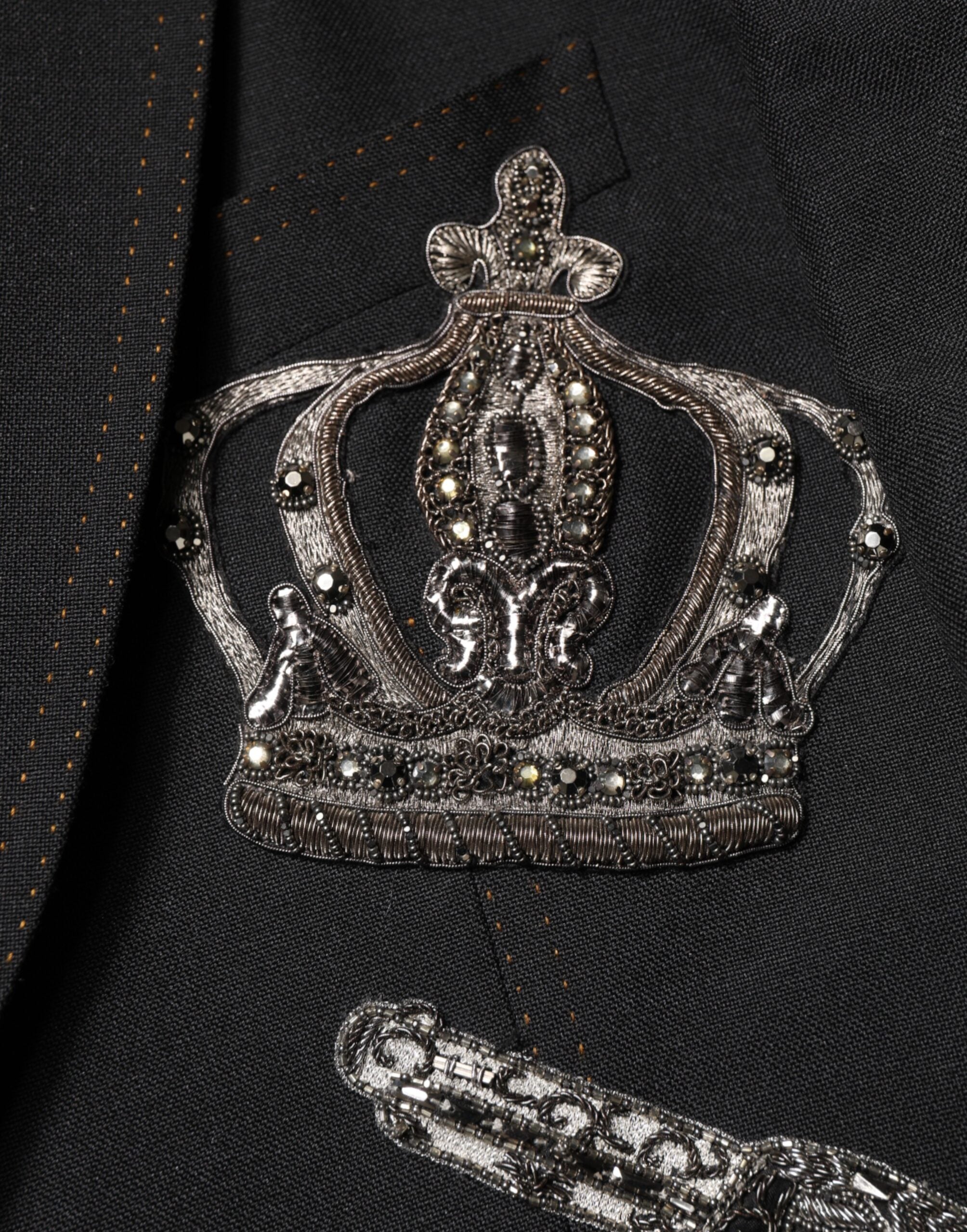 Dolce & Gabbana Black Bee Crown Embellished Suit Coat Blazer - Luxe Nova