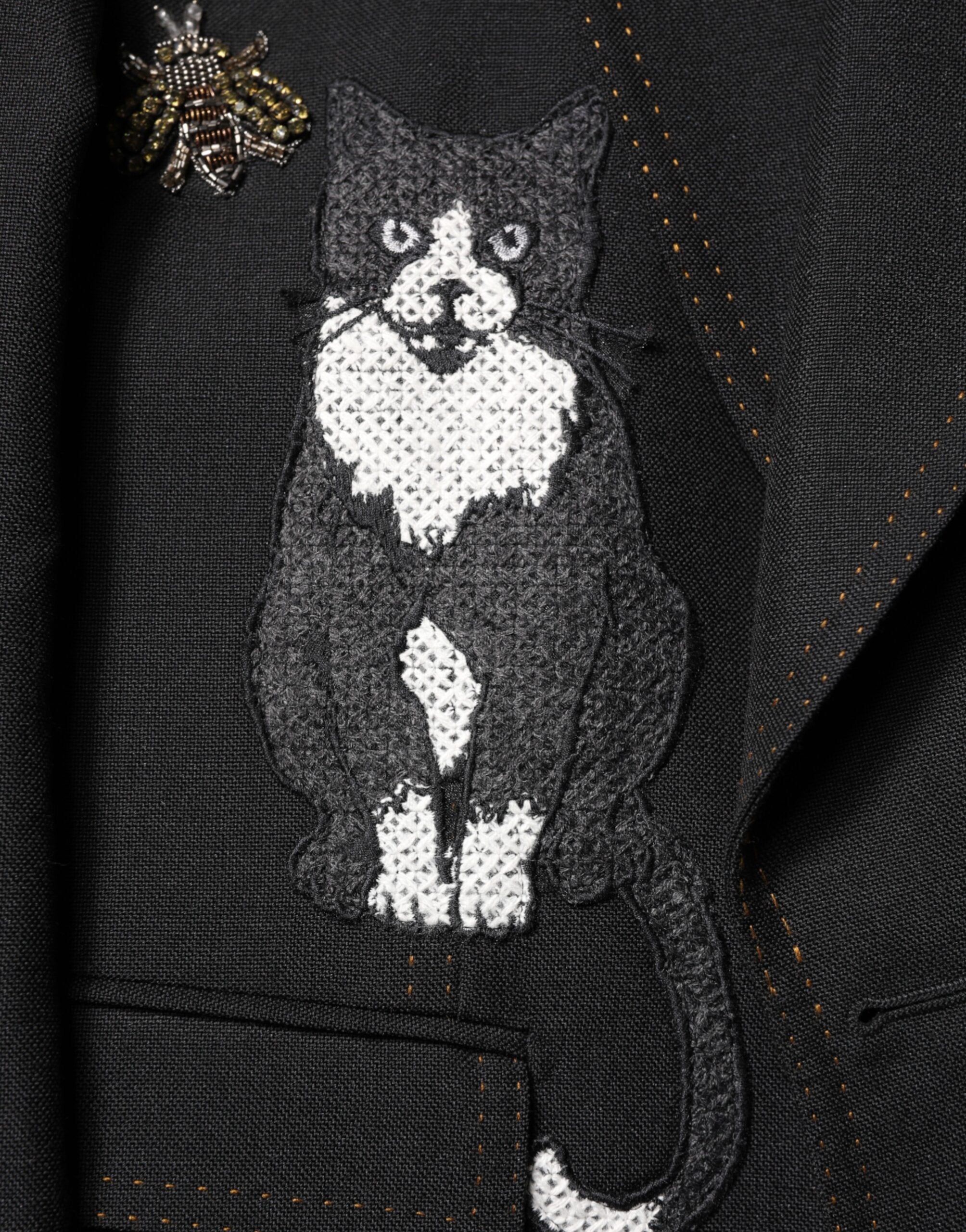 Dolce & Gabbana Black Bee Crown Embellished Suit Coat Blazer - Luxe Nova