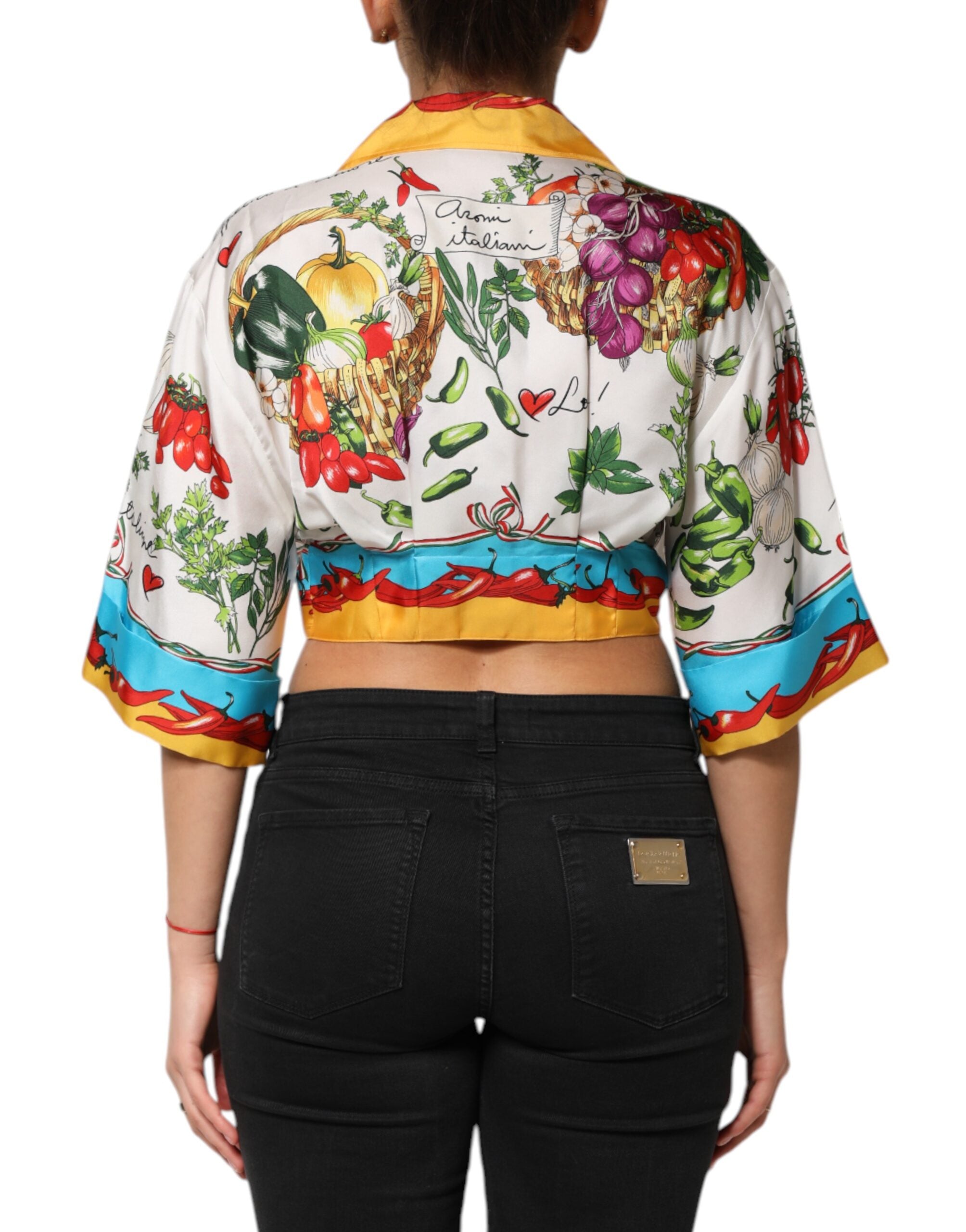 Dolce & Gabbana Multicolor Chili Silk Cropped Blouse Top - Luxe Nova