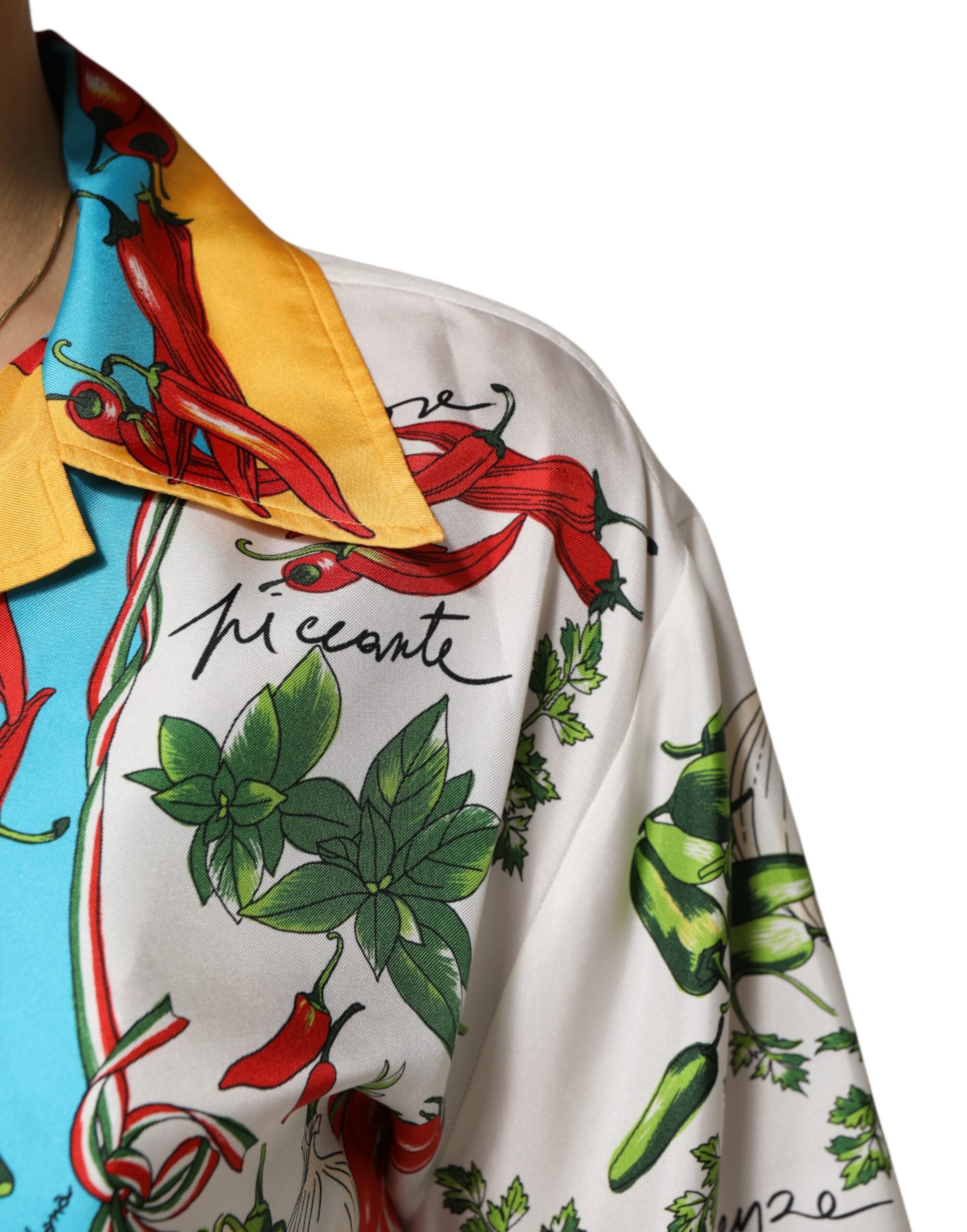 Dolce & Gabbana Multicolor Chili Silk Cropped Blouse Top - Luxe Nova