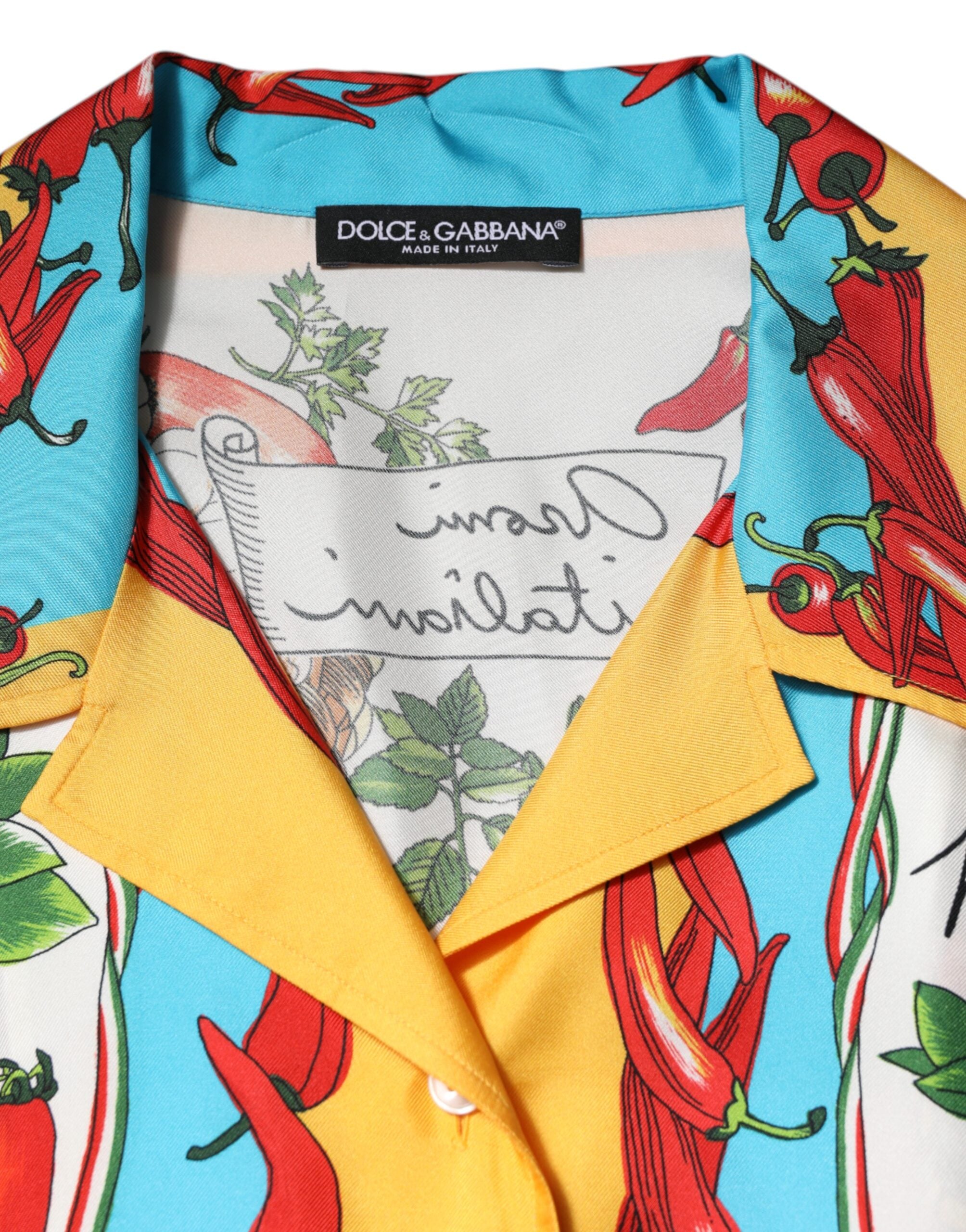 Dolce & Gabbana Multicolor Chili Silk Cropped Blouse Top - Luxe Nova
