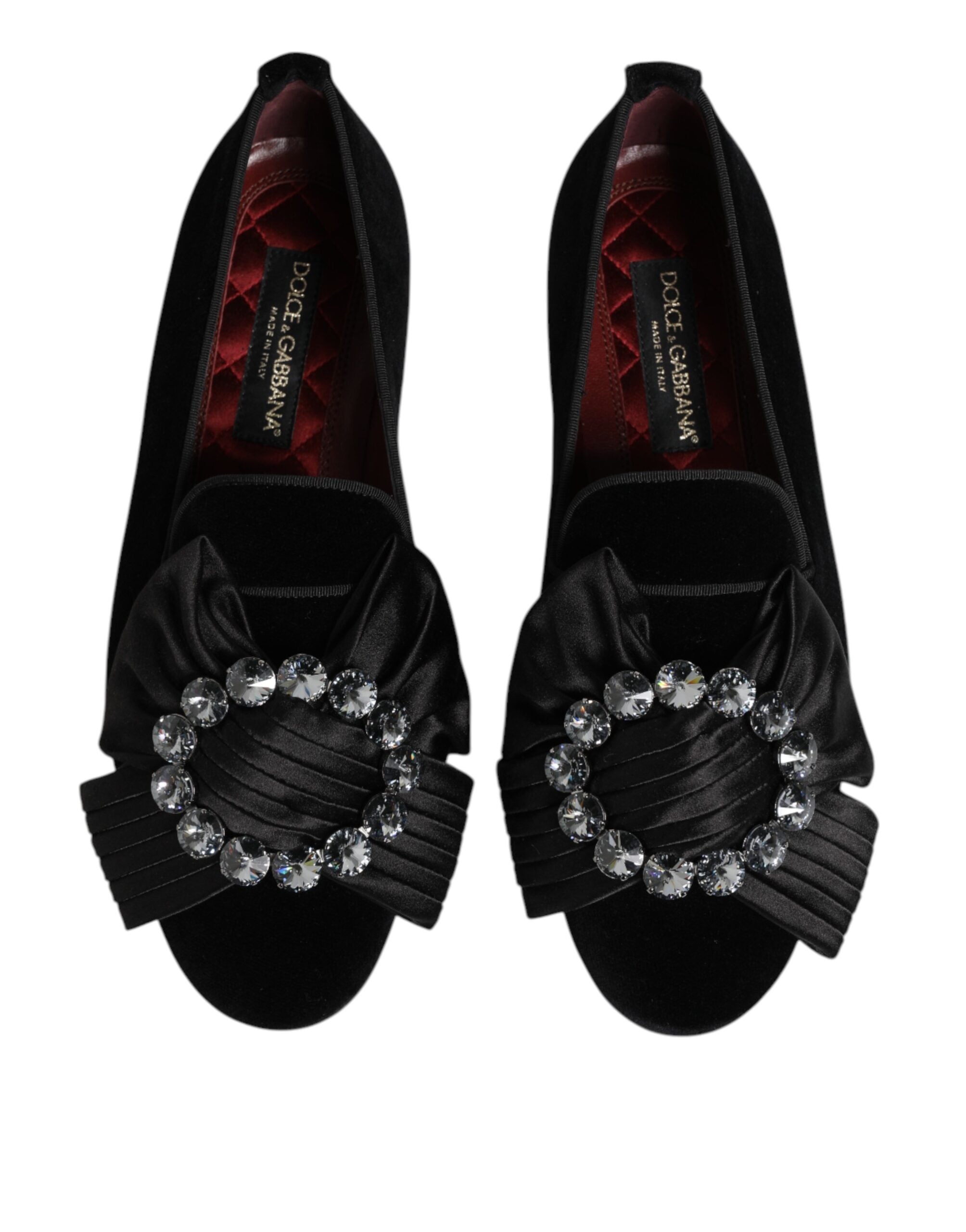 Dolce & Gabbana Black VATICANO Crystal Ribbon Slip On Shoes - Luxe Nova