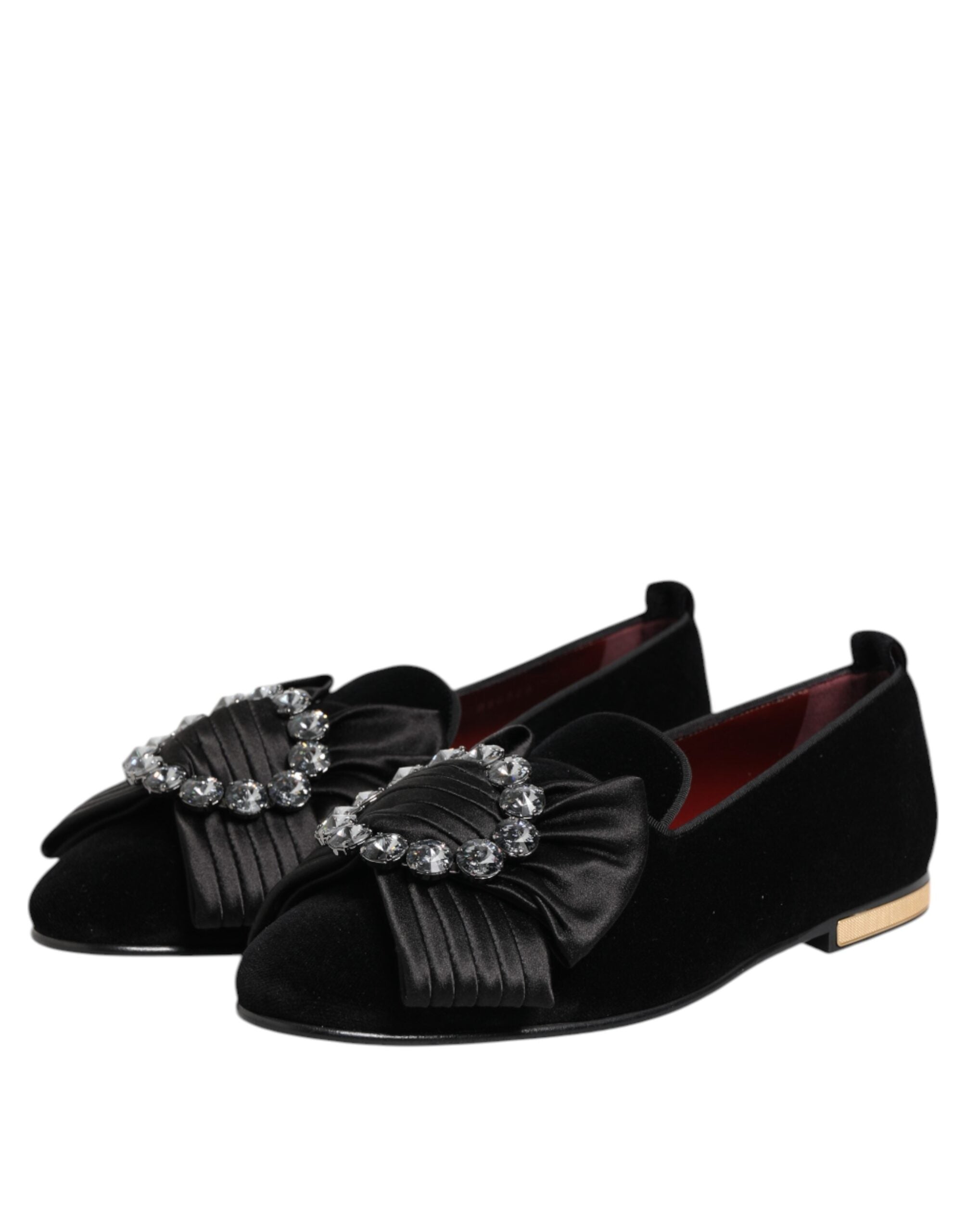 Dolce & Gabbana Black VATICANO Crystal Ribbon Slip On Shoes - Luxe Nova