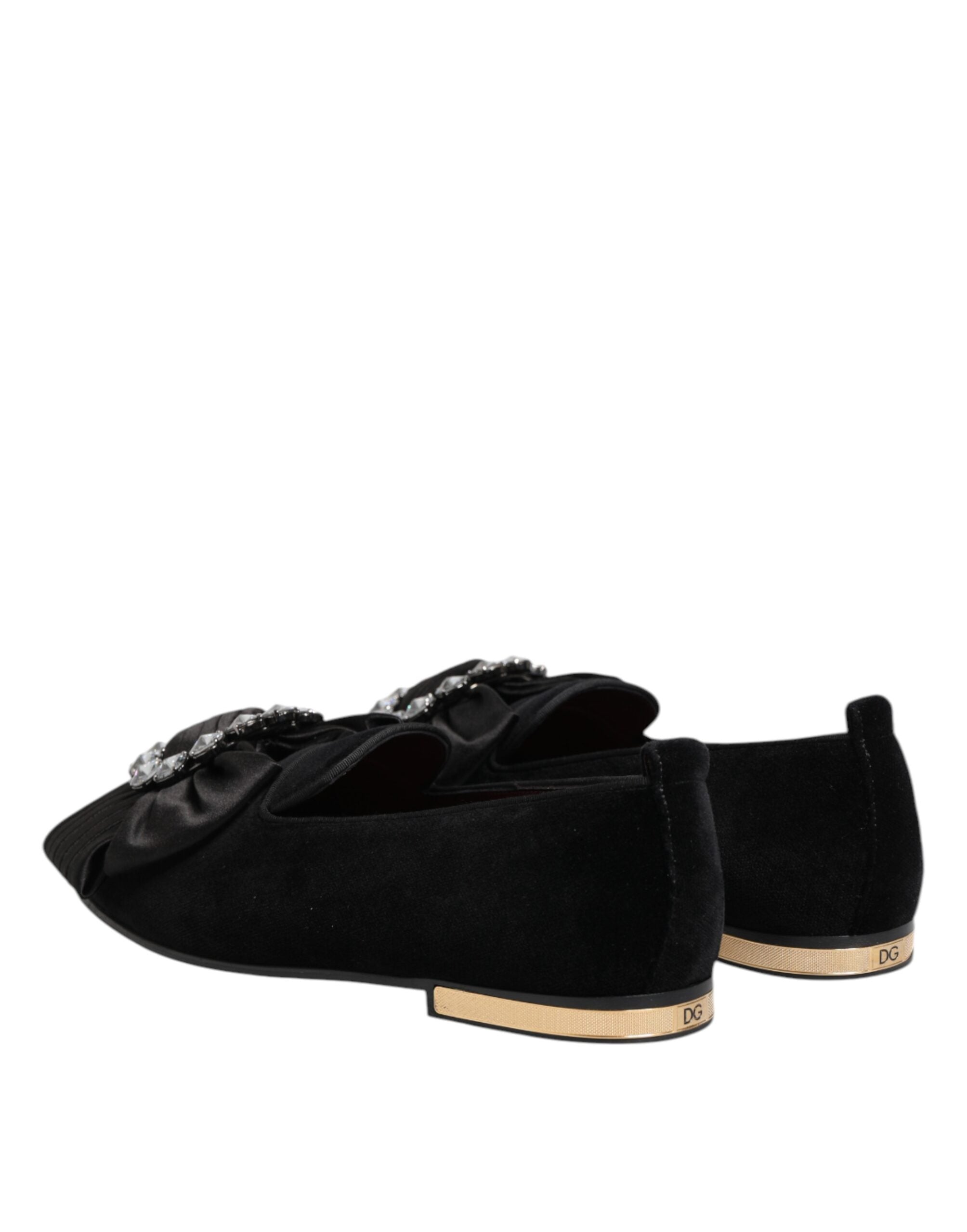 Dolce & Gabbana Black VATICANO Crystal Ribbon Slip On Shoes - Luxe Nova