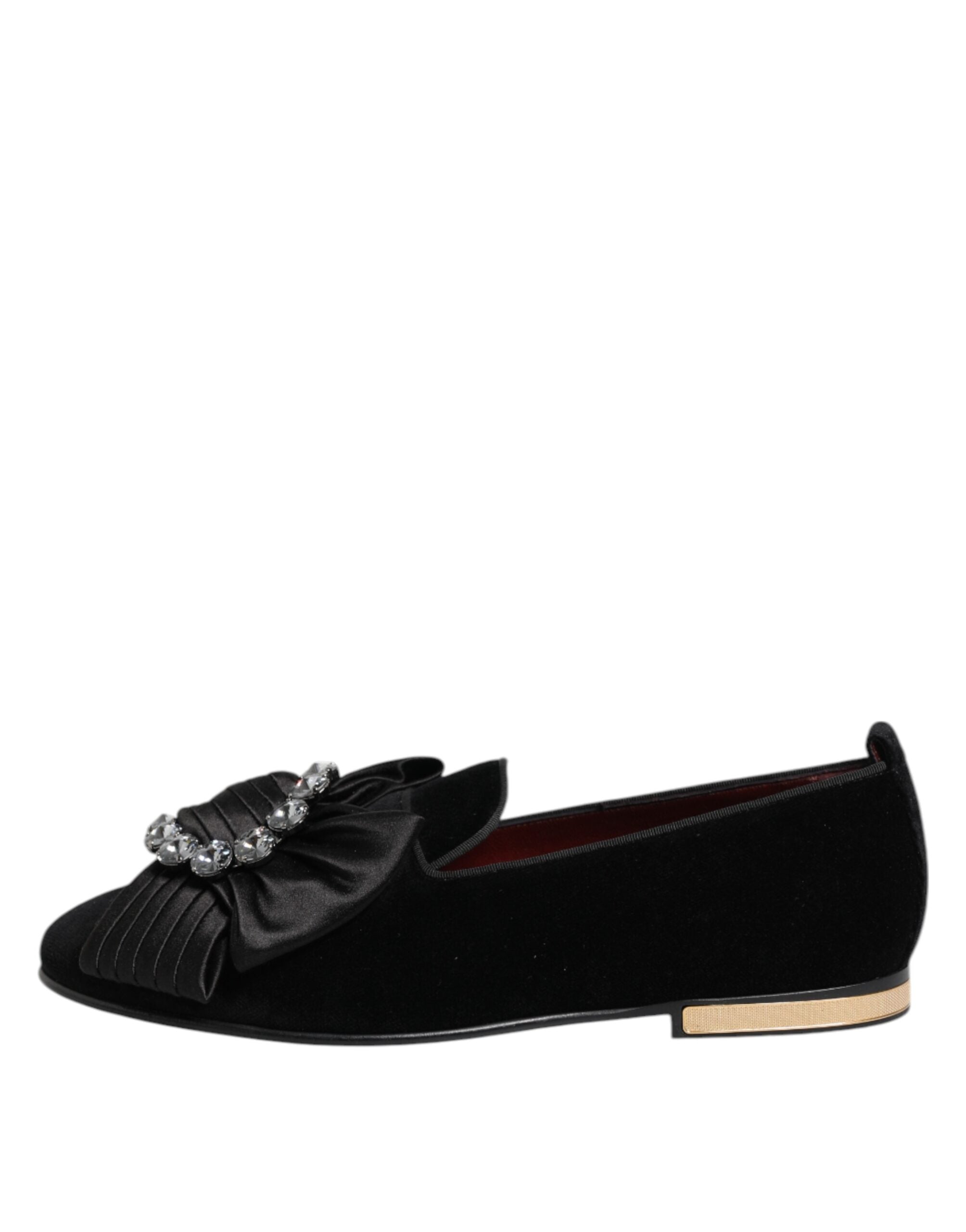Dolce & Gabbana Black VATICANO Crystal Ribbon Slip On Shoes - Luxe Nova