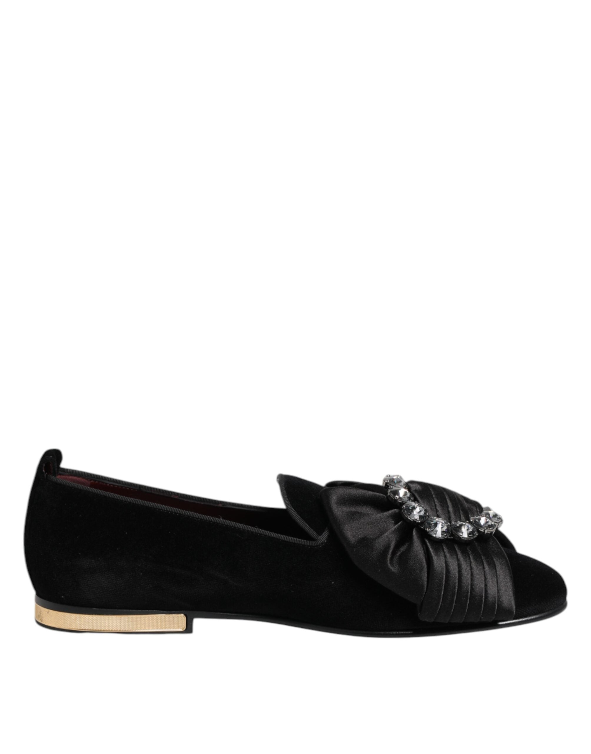Dolce & Gabbana Black VATICANO Crystal Ribbon Slip On Shoes - Luxe Nova
