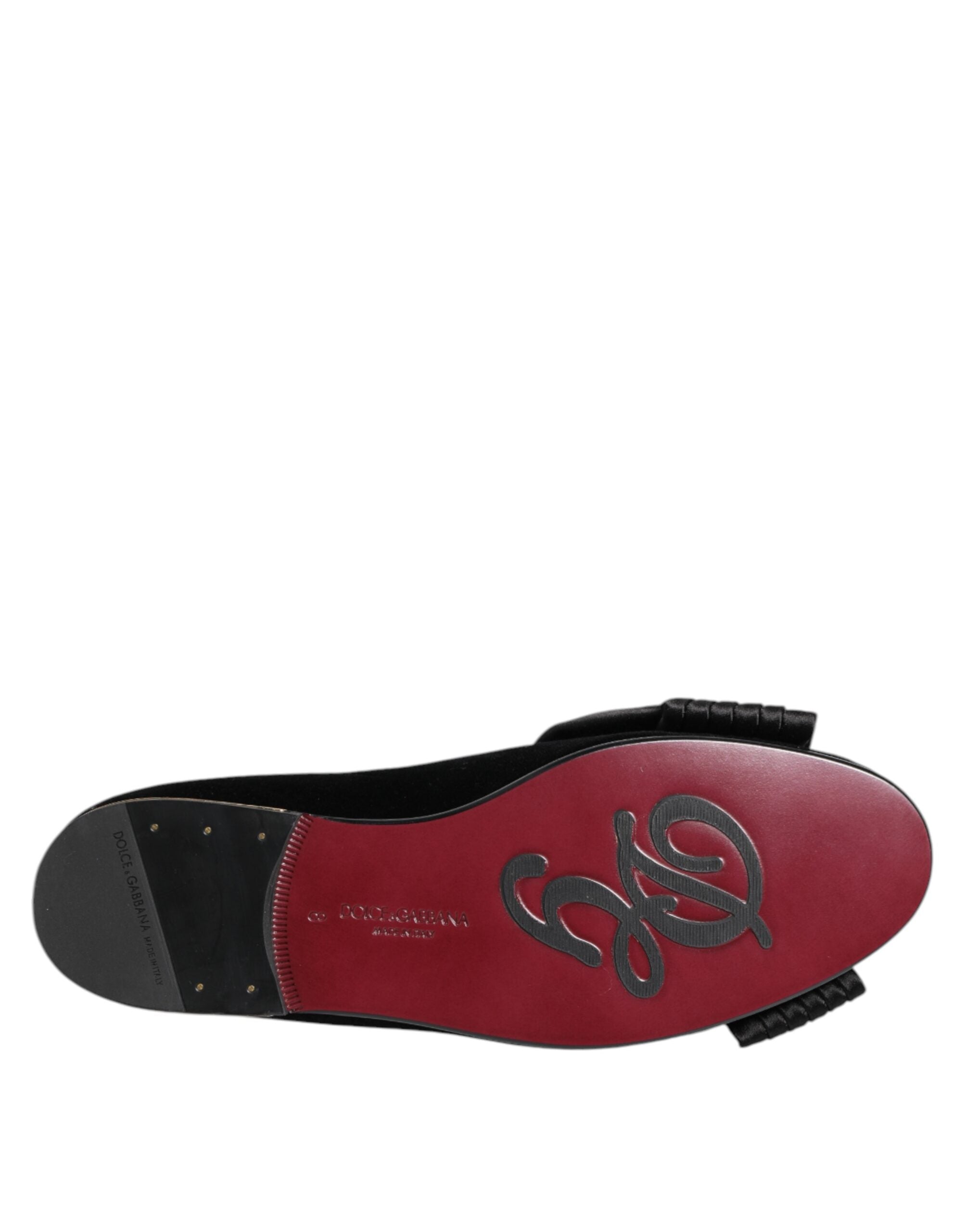Dolce & Gabbana Black VATICANO Crystal Ribbon Slip On Shoes - Luxe Nova
