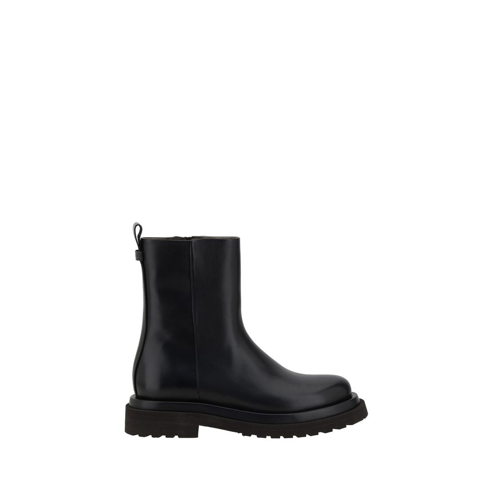 Brunello Cucinelli Black Calf Leather Bos Taurus Ankle Boots - Luxe Nova