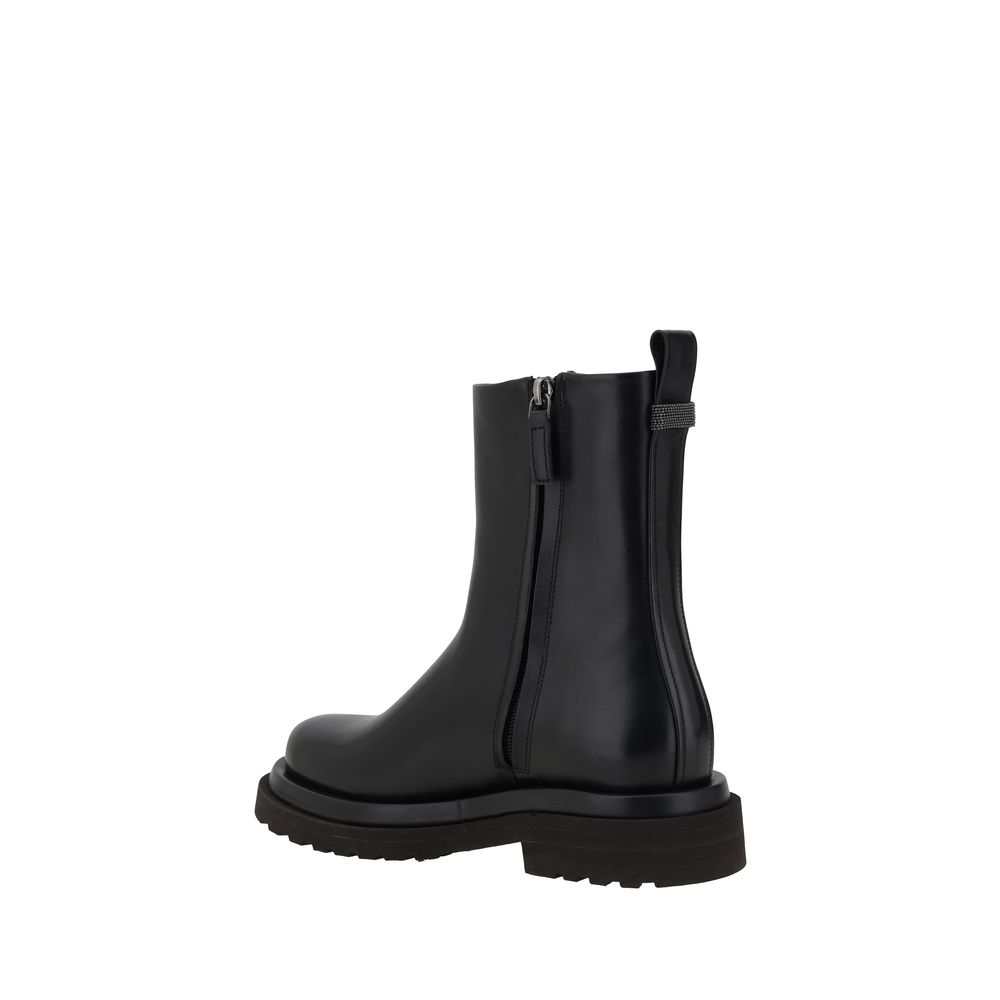 Brunello Cucinelli Black Calf Leather Bos Taurus Ankle Boots - Luxe Nova