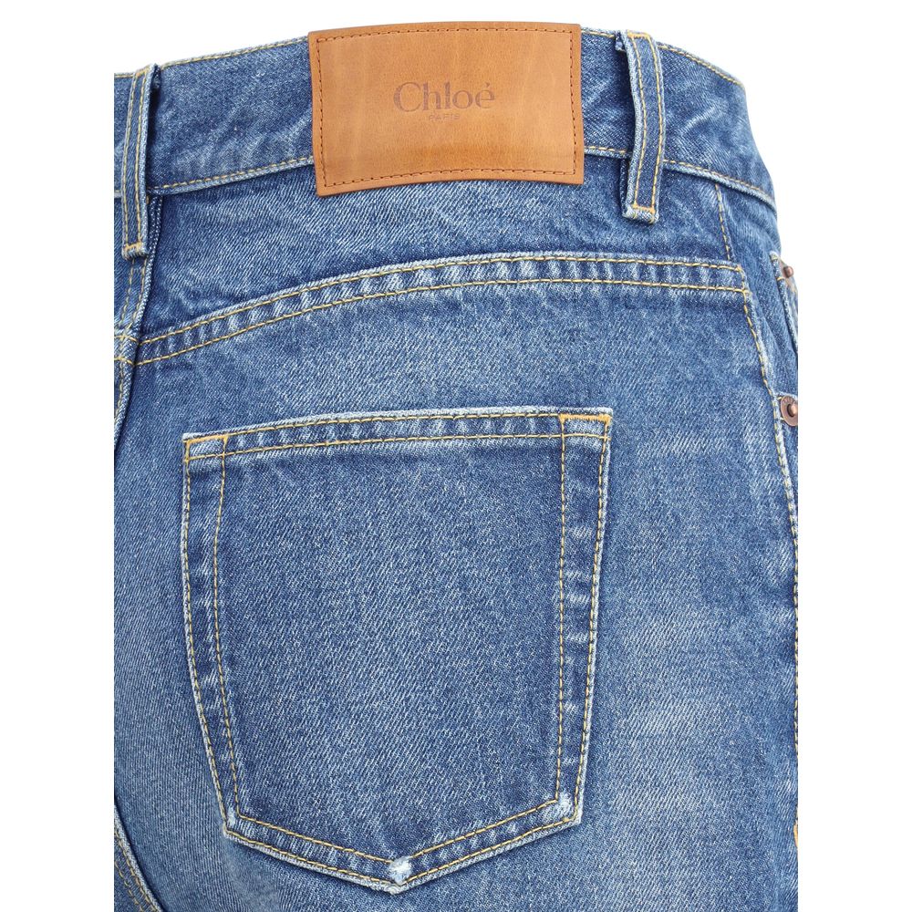 Chloé Blue Cotton Flared Jeans - Luxe Nova