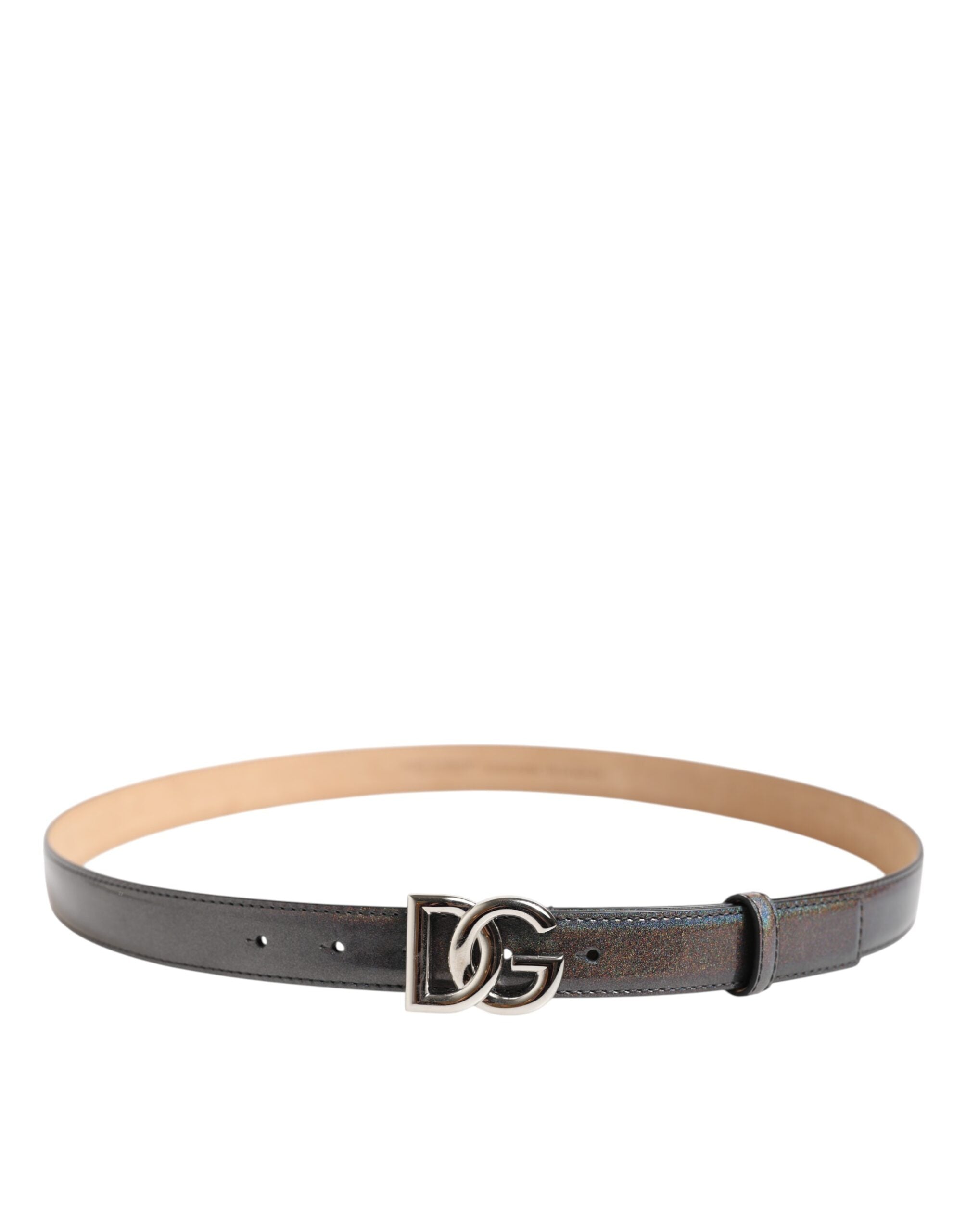Dolce & Gabbana Metallic Leather Silver Tone Logo Buckle Belt - Luxe Nova